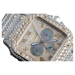 Cartier Santos De Cartier Chronograph Two Tone Custom Diamond Watch W2SA0008