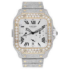 Cartier Santos De Cartier Chronograph zwei Töne benutzerdefinierte Diamant-Uhr W2SA0008