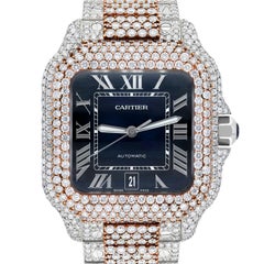 Cartier Santos De Cartier Custom Diamond Stainless Steel and Rose Watch