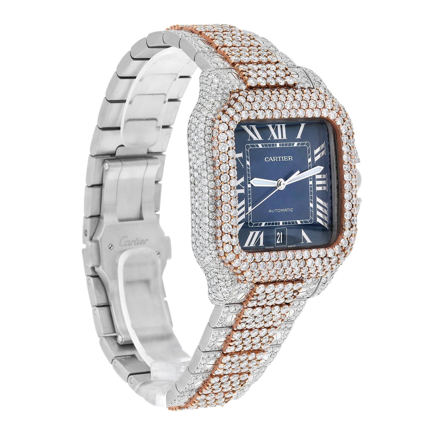Cartier Santos De Cartier: Edelstahl- und Roségold-Uhr, maßgefertigt mit Diamanten im Zustand „Neu“ im Angebot in New York, NY
