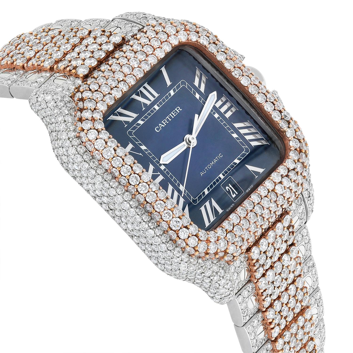 Cartier Santos De Cartier: Edelstahl- und Roségold-Uhr, maßgefertigt mit Diamanten im Angebot 1