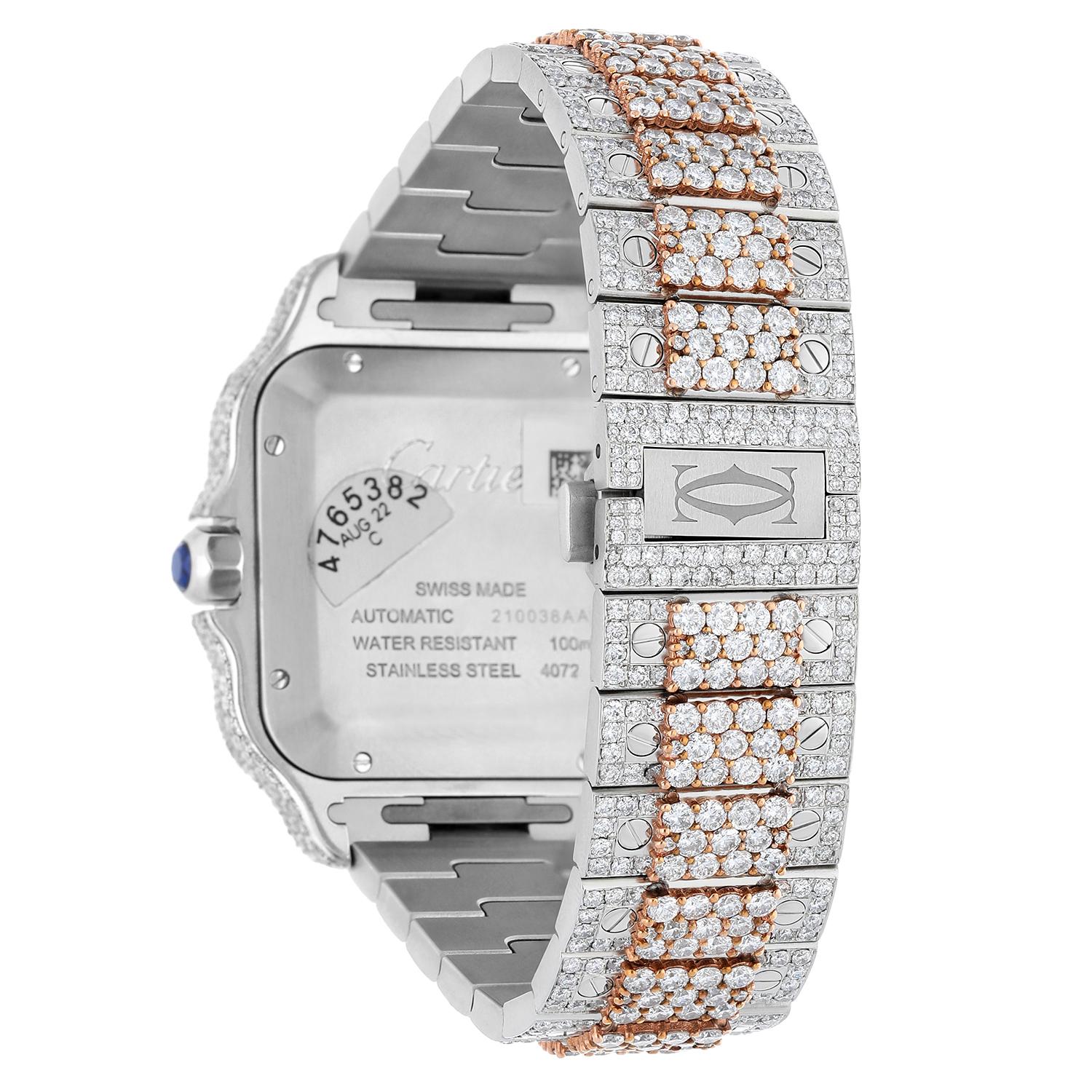 Cartier Santos De Cartier: Edelstahl- und Roségold-Uhr, maßgefertigt mit Diamanten im Angebot 2