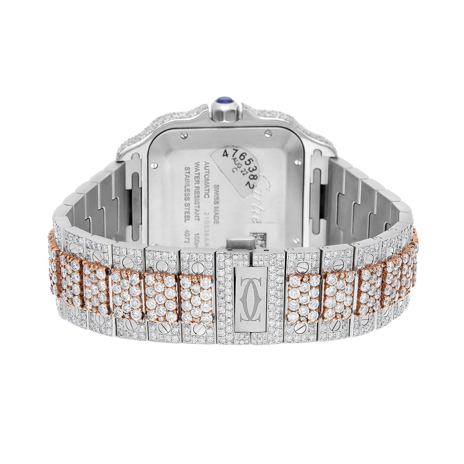 Cartier Santos De Cartier: Edelstahl- und Roségold-Uhr, maßgefertigt mit Diamanten im Angebot 3