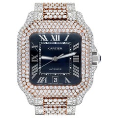 Montre Santos De Cartier Custom Diamond en acier inoxydable et rose