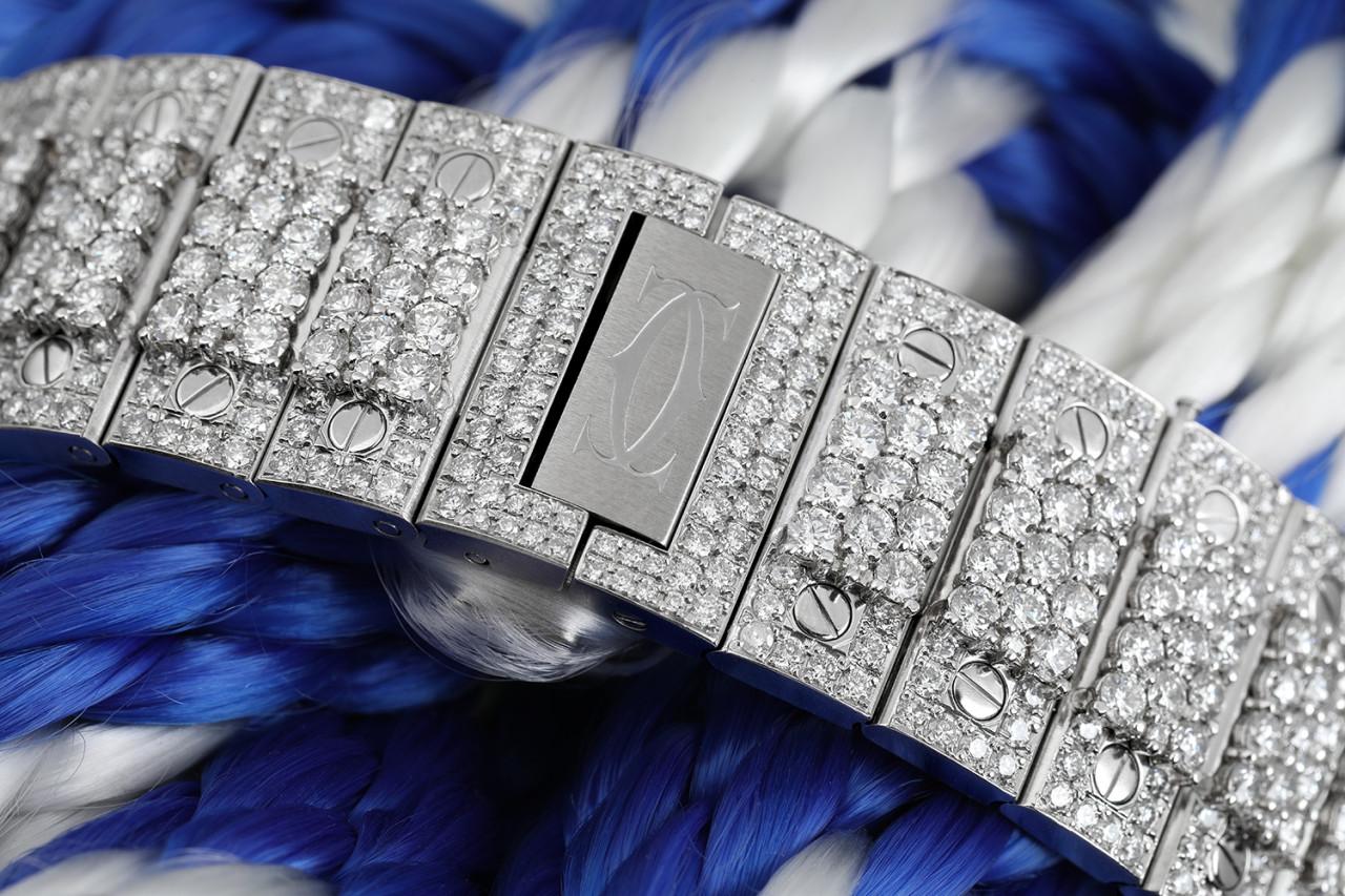 Montre Cartier Santos De Cartier personnalisée en acier inoxydable et diamants WSSA0018 Neuf - En vente à New York, NY