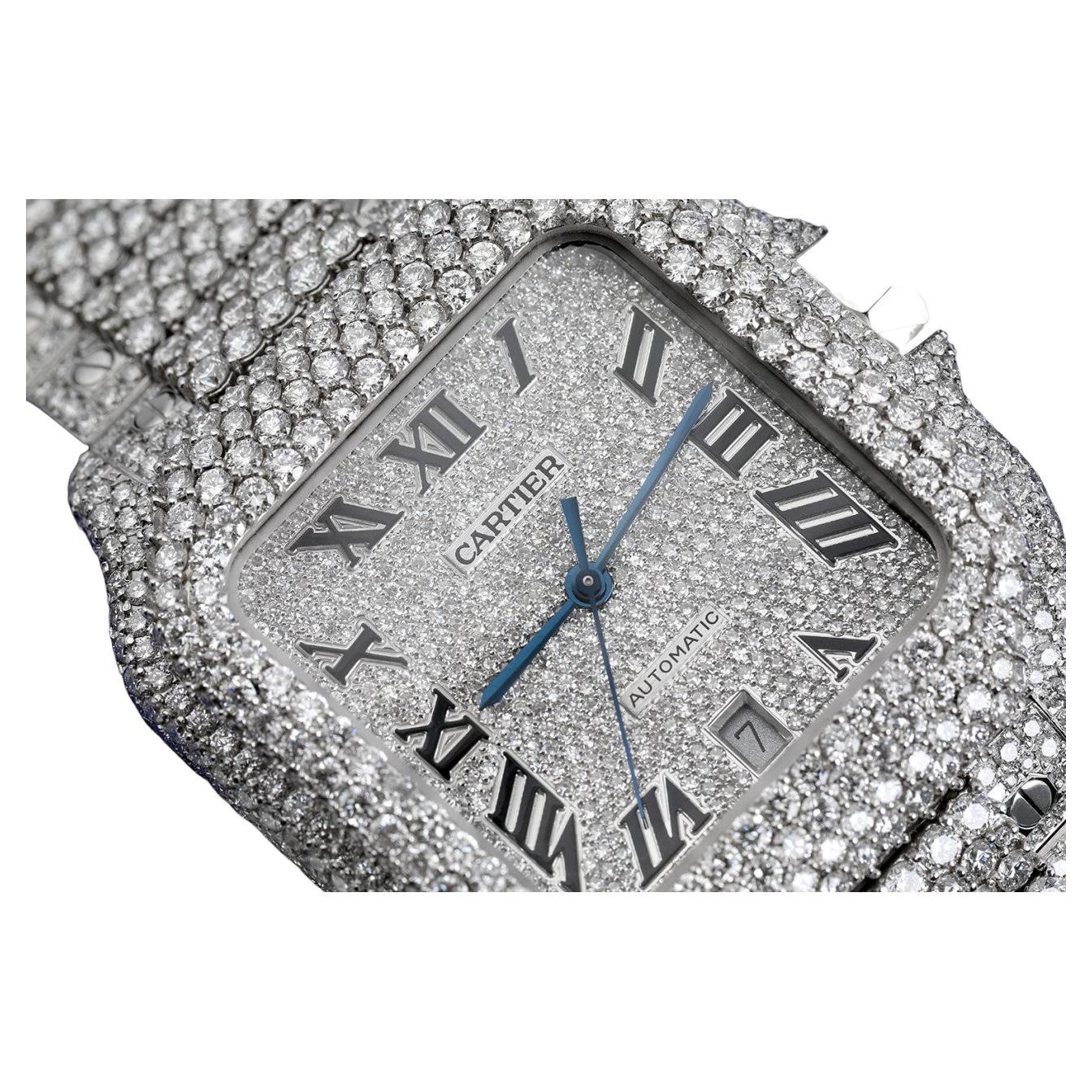 Cartier Santos De Cartier Edelstahl-Uhr WSSA0018, maßgefertigt mit Diamanten