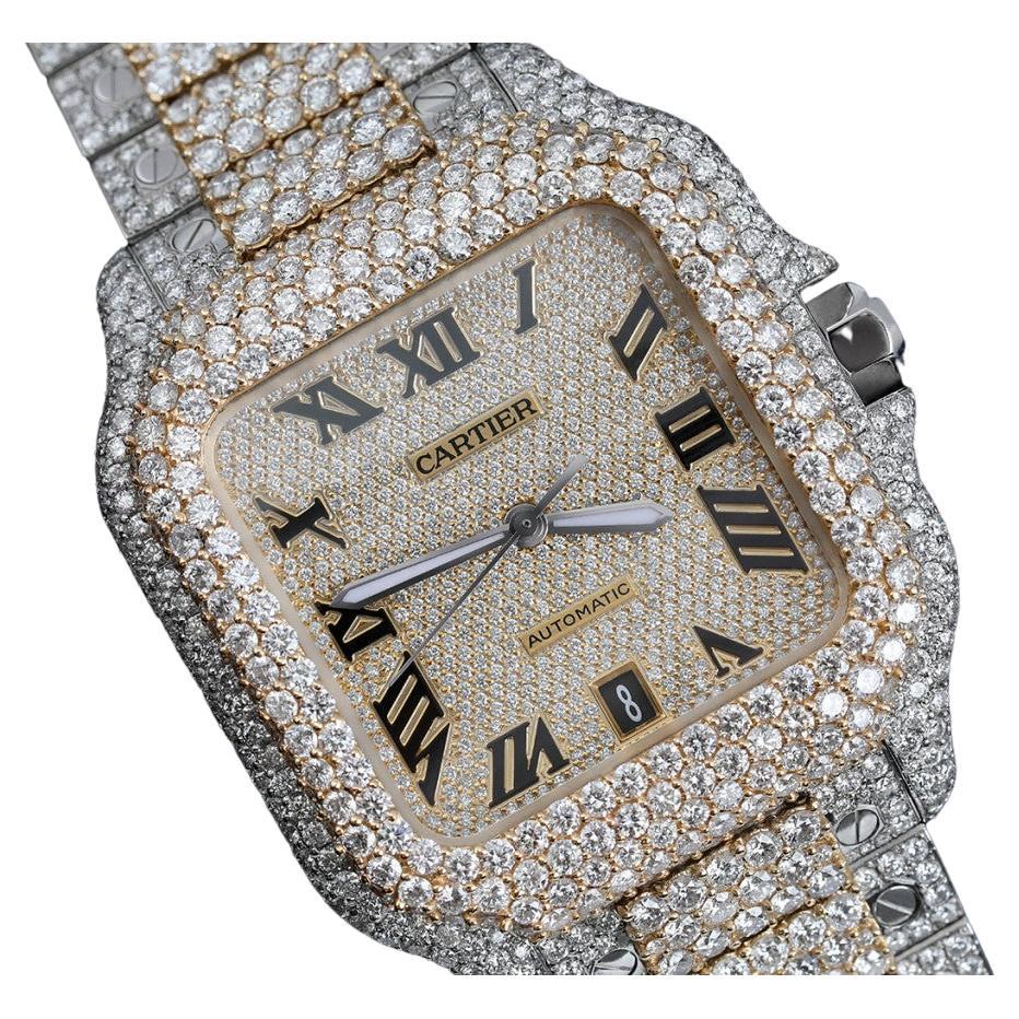 Cartier Santos De Cartier Custom Diamond Stainless Steel/ Yellow Gold Watch