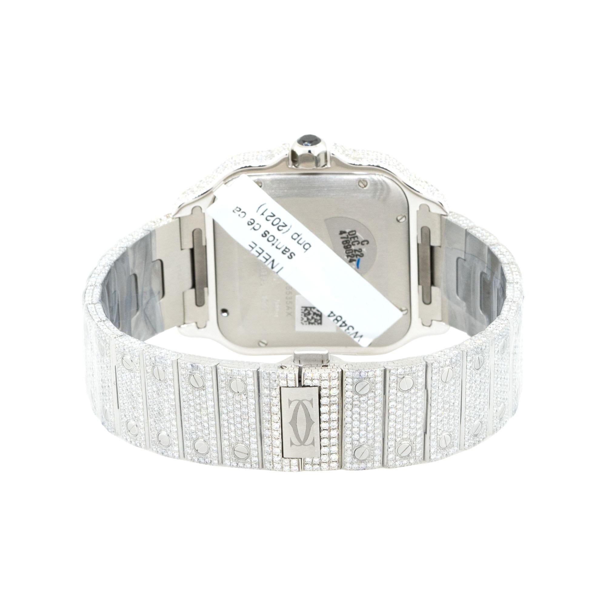 Round Cut Cartier Santos De Cartier Fully Iced Out Stainless Steel Watch