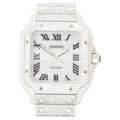 Cartier Santos De Cartier Fully Iced Out Stainless Steel Watch