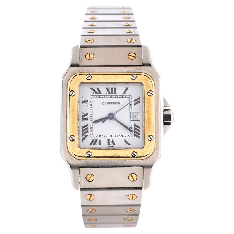 Cartier Yellow Gold Diamond Stone Dial Santos Automatic Wristwatch ...