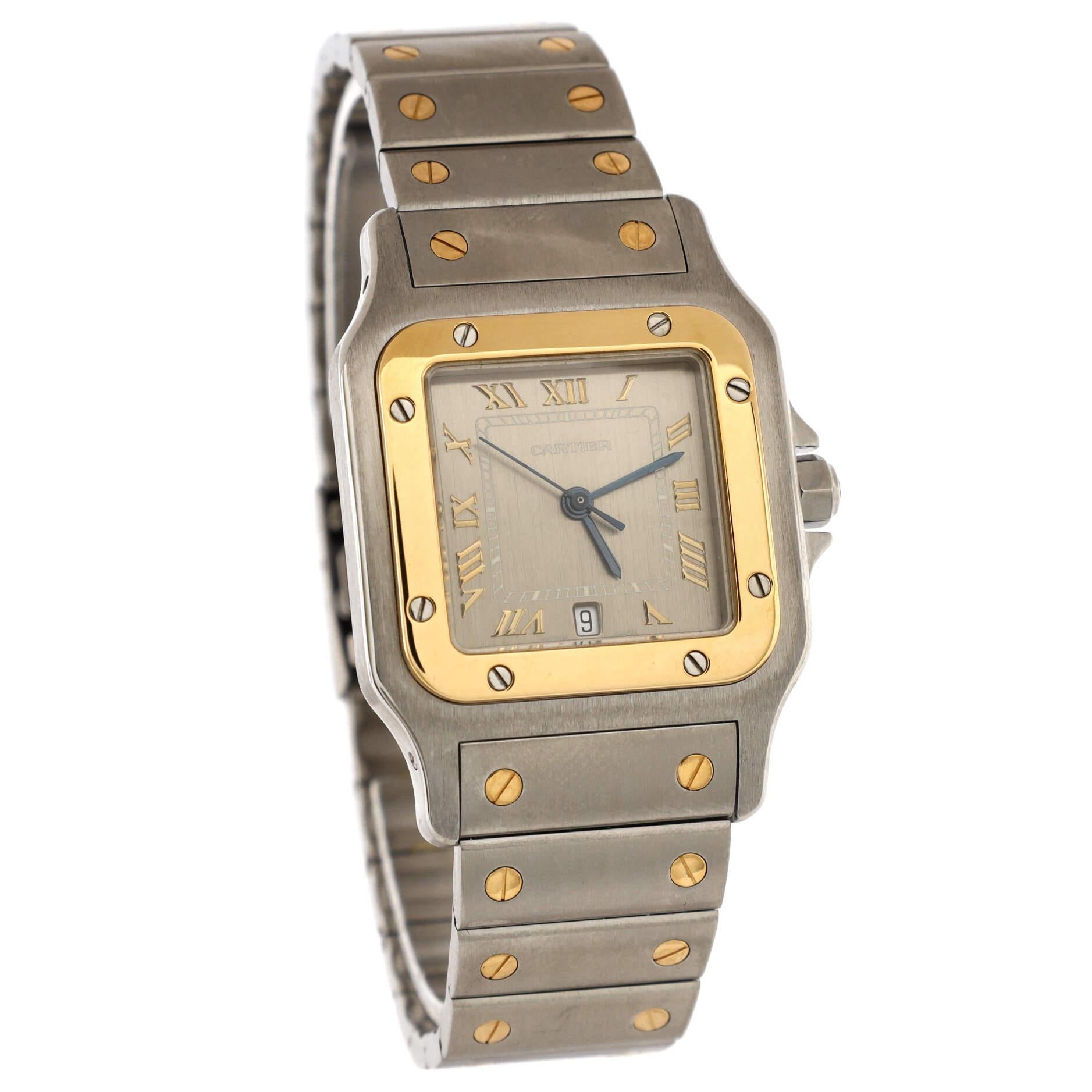 Cartier Santos de Cartier Galbee Quarz-Uhr aus Edelstahl und Gelbgold 29 im Zustand „Gut“ in New York, NY