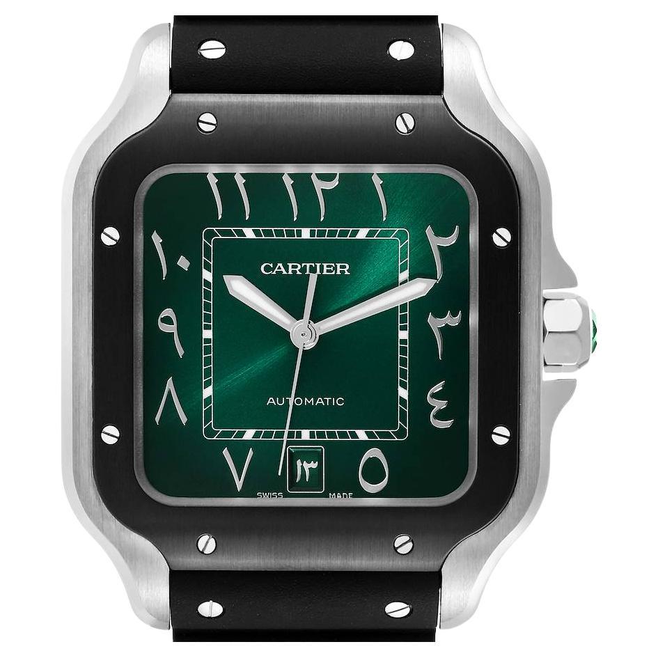 Cartier Santos de Cartier Green Arabic Dial Steel Mens Watch WSSA0055 Unworn en vente