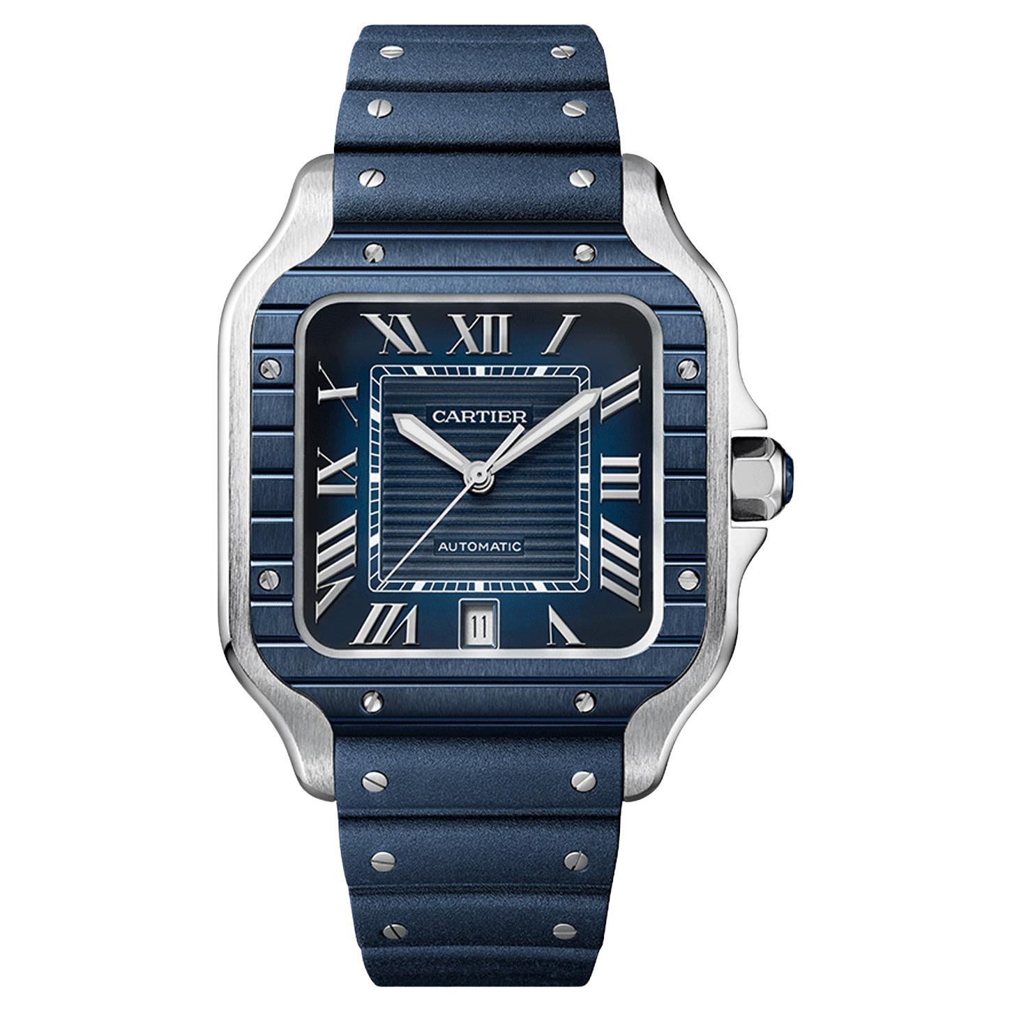 Cartier Santos De Cartier Large Model Blue Striated Dial Steel Watch WSSA0048