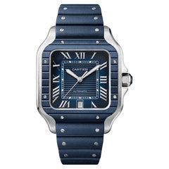 Cartier Santos De Cartier Large Model Blue Striated Dial Steel Watch WSSA0048