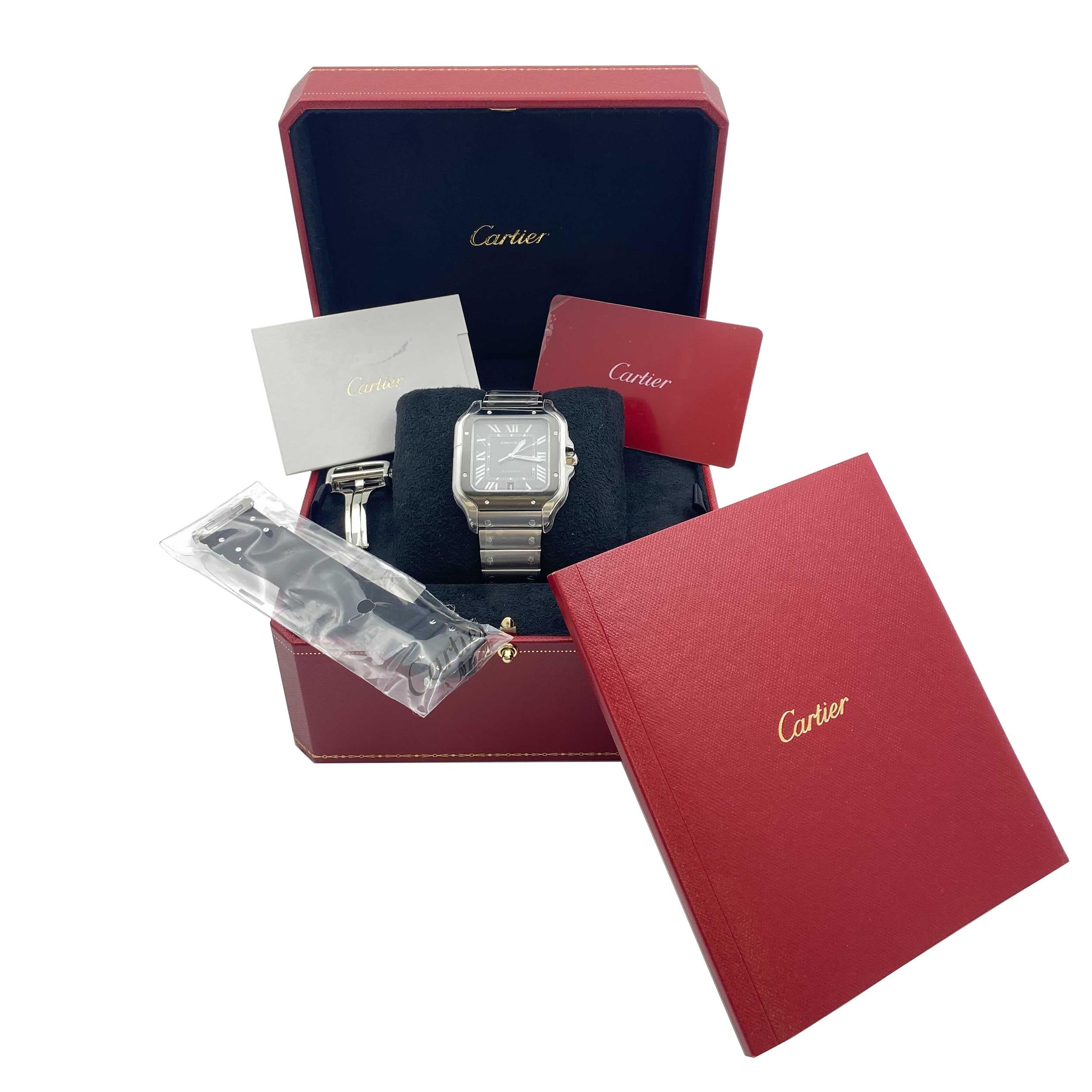 Men's Cartier Santos De Cartier Large Steel Gray Dial Automatic Mens Watch WSSA0037