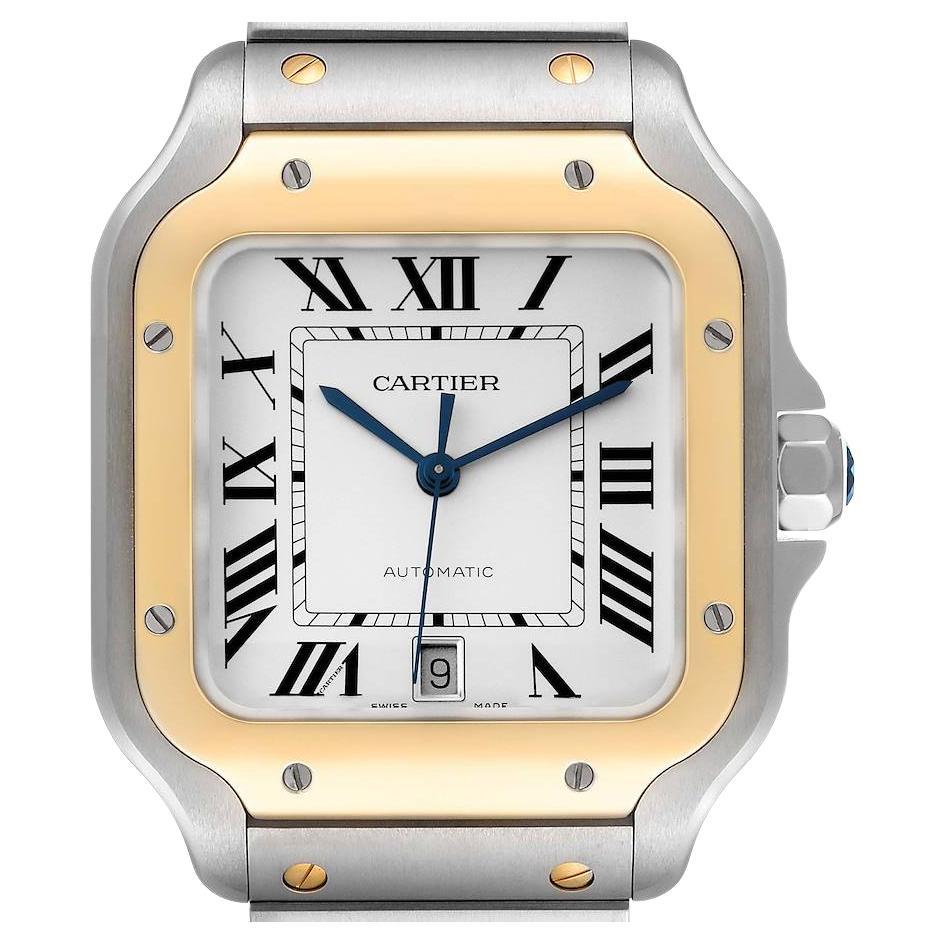 Cartier Santos de Cartier Large Steel Yellow Gold Mens Watch W2SA0009 For Sale