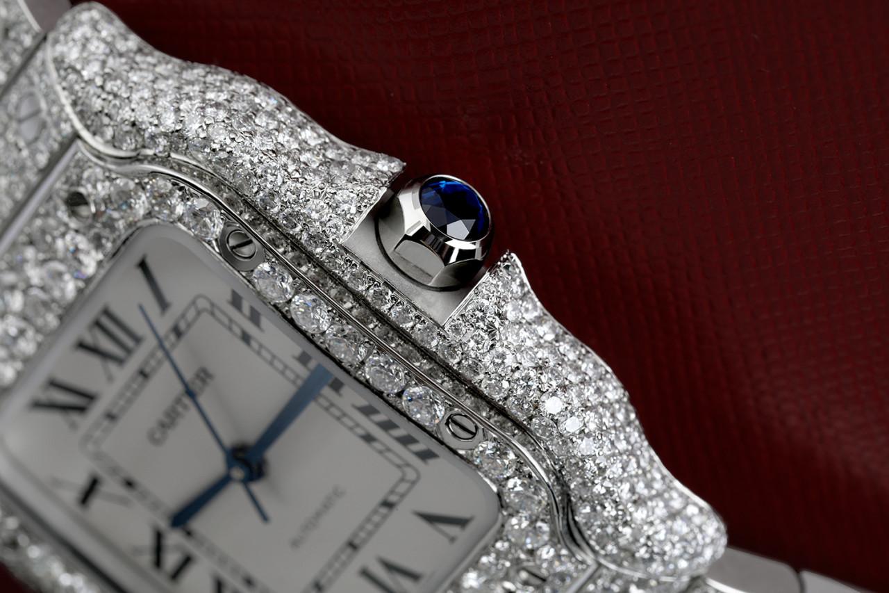 Montre Cartier Santos De Cartier en acier inoxydable avec diamants, taille moyenne, WSSA0029  Neuf - En vente à New York, NY