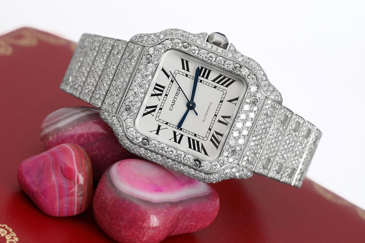 Montre Cartier Santos De Cartier en acier inoxydable avec diamants, taille moyenne, WSSA0029  Unisexe en vente