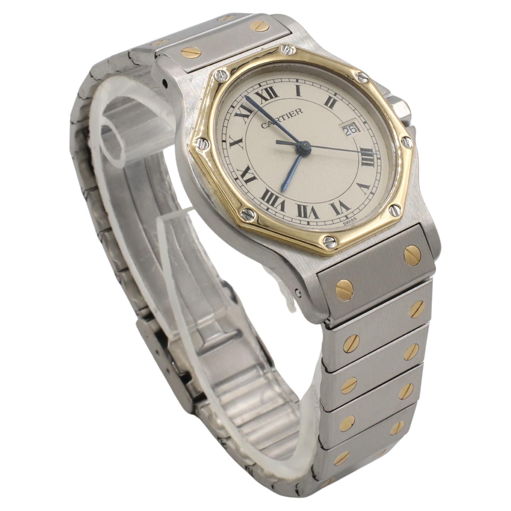 Cartier Santos de Cartier Octagon Two-Tone Stainless Steel Quartz Watch 187902
Metal:Stainless steel & 18k yellow gold
Case: 32mm
Size: Fits up to a 6.5 inch wrist clasped
Movement: Quartz
Dial: Cream
Reference: 187902
ADD F35000565