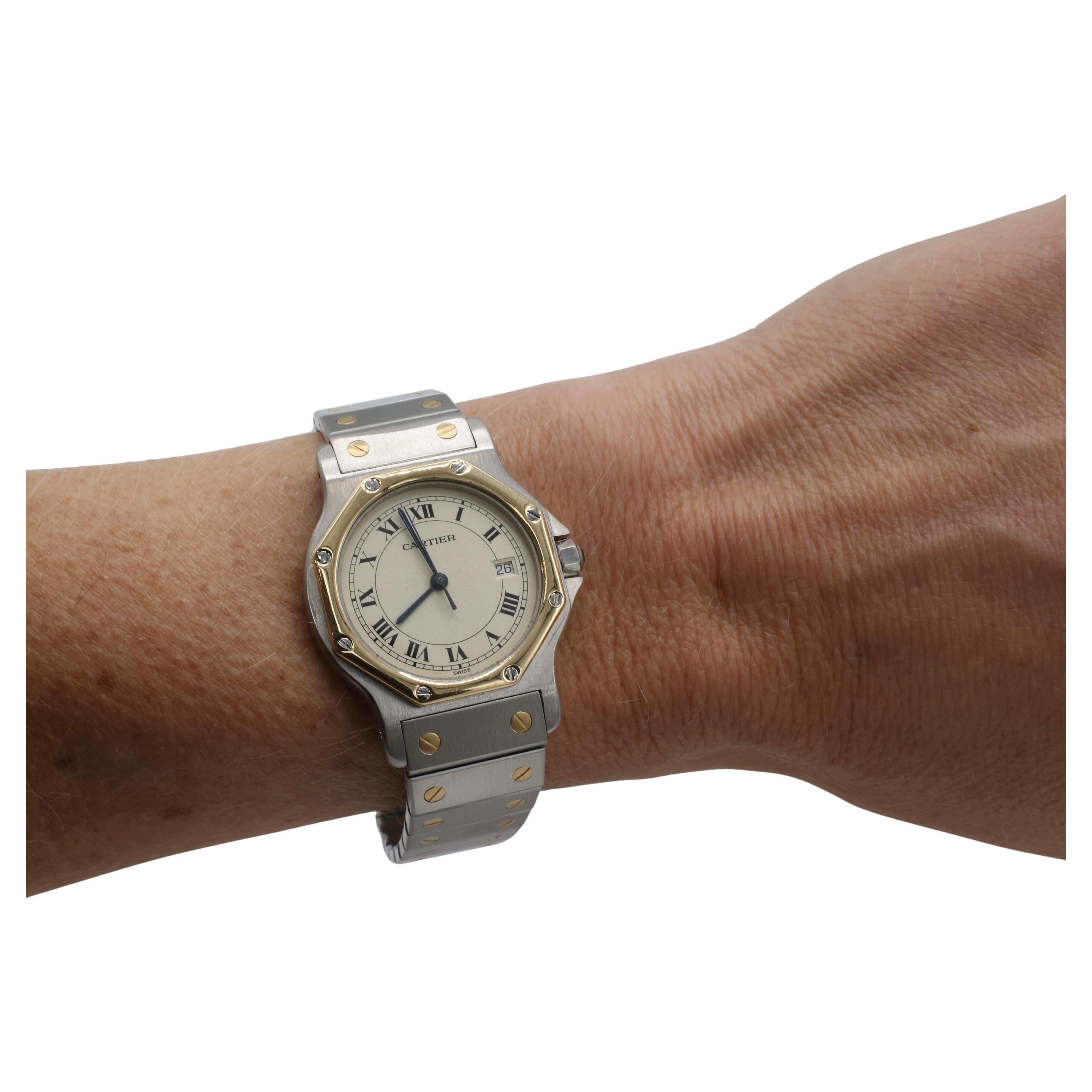 Cartier Santos de Cartier Octagon Two-Tone Stainless Steel Quartz Watch 187902 In Excellent Condition For Sale In  Baltimore, MD