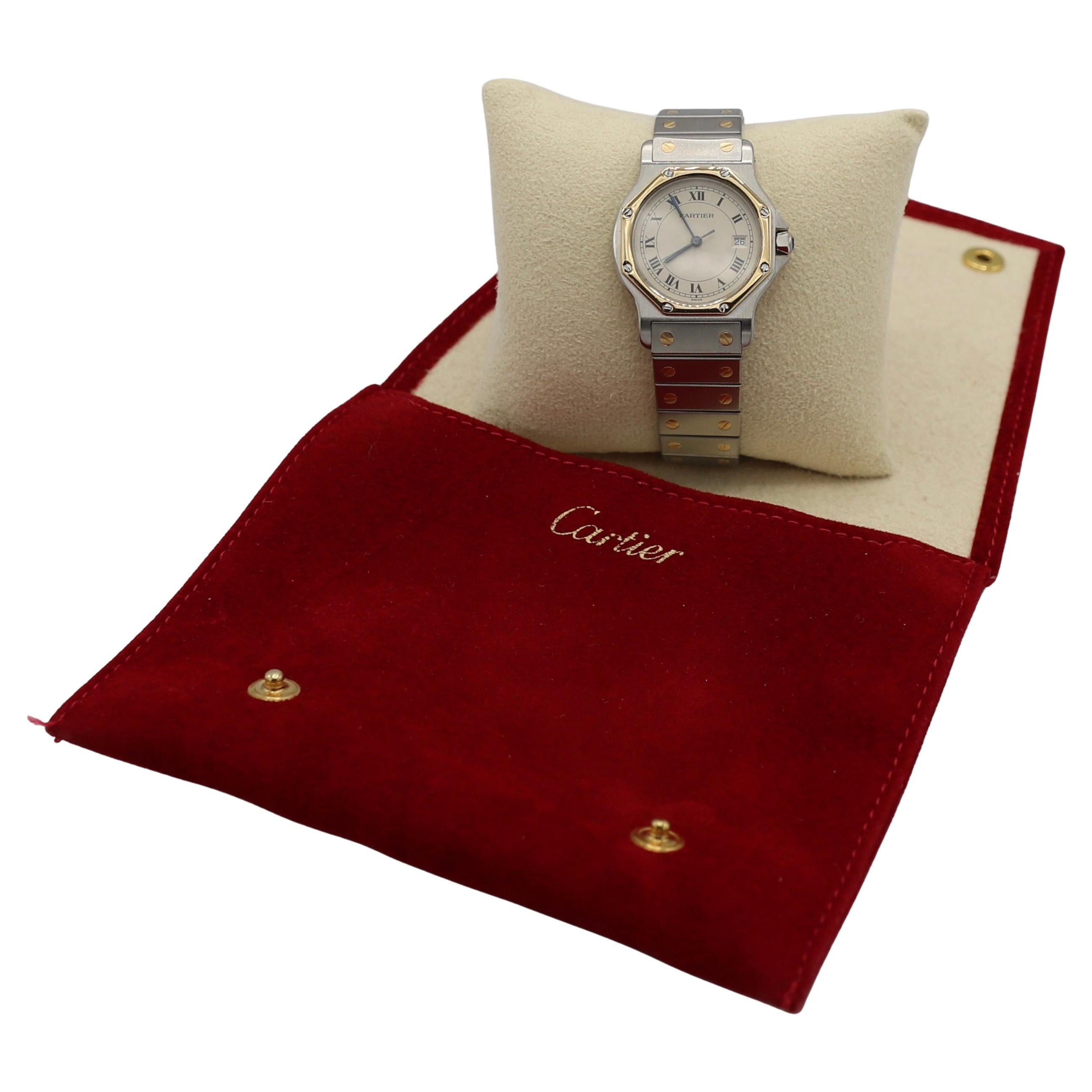 Women's or Men's Cartier Santos de Cartier Octagon Two-Tone Stainless Steel Quartz Watch 187902 For Sale