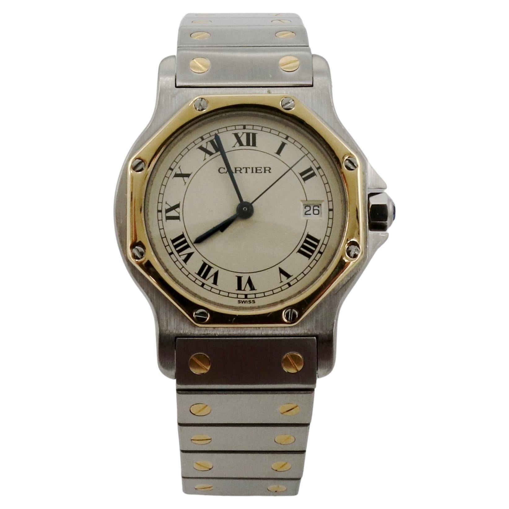 Cartier Santos de Cartier Octagon Two-Tone Stainless Steel Quartz Watch 187902 For Sale