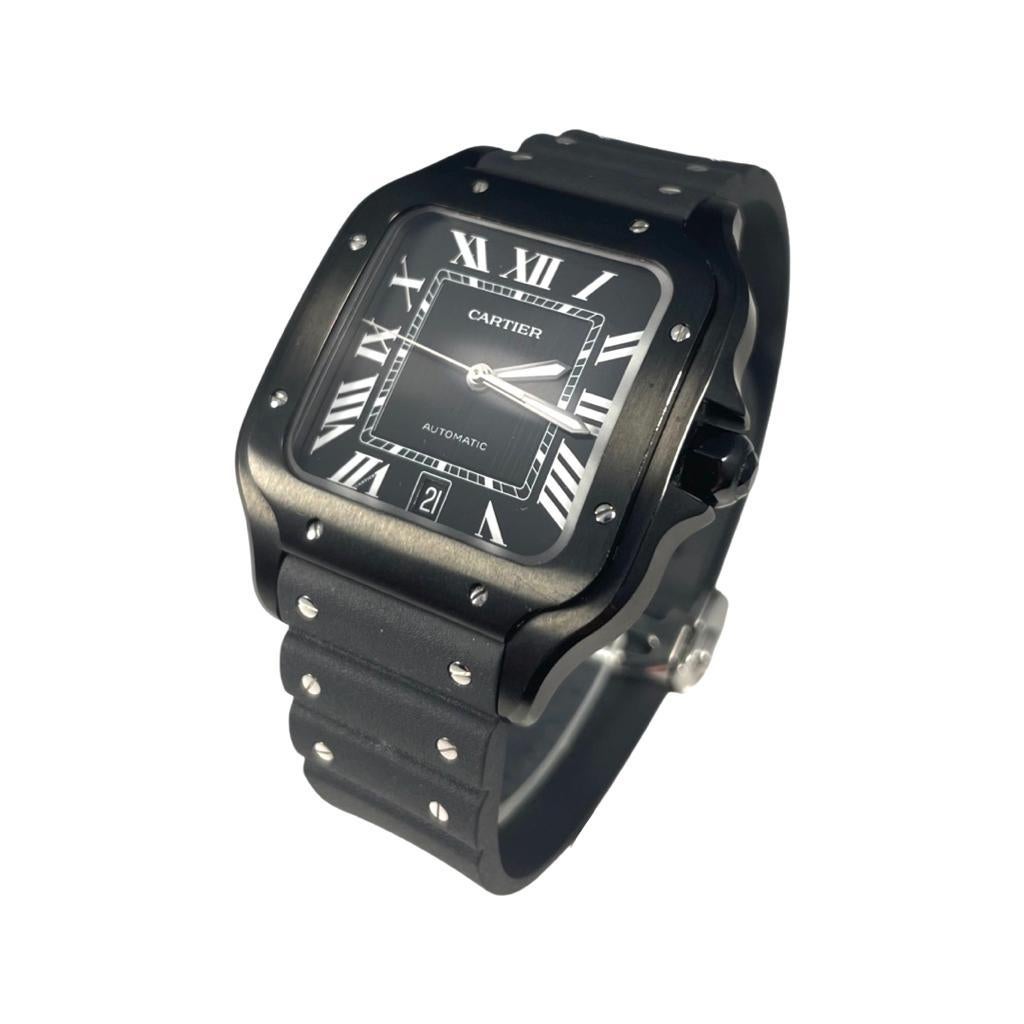 ITEM SPECIFICATIONS:

Brand: Cartier

Model Name: Santos De cartier

Model Number: WSSA0039

Movement: Automatic

Case Size: 39.8 mm

Case Back: Closed

Case Material: Stainless Steel

Bezel: Stainless Steel

Dial: Black

Bracelet: Stainless
