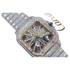 Cartier Santos De Cartier Zweifarbige gelbe Uhr mit Skelett, maßgefertigtes Diamanten, WHSA0019