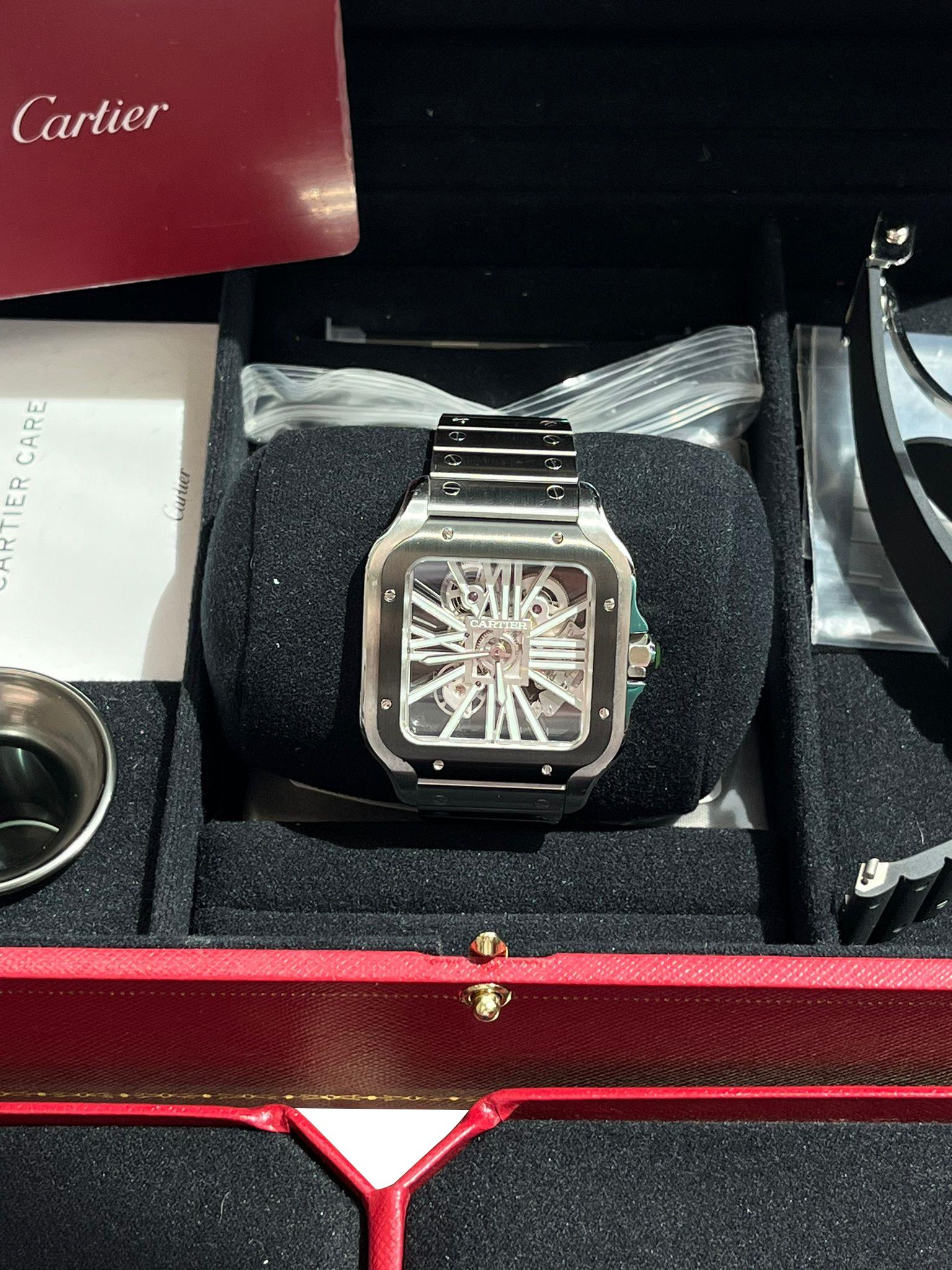 Cartier Santos De Cartier Skeleton Mechanical Black Steel Case Watch WHSA0033 For Sale 4