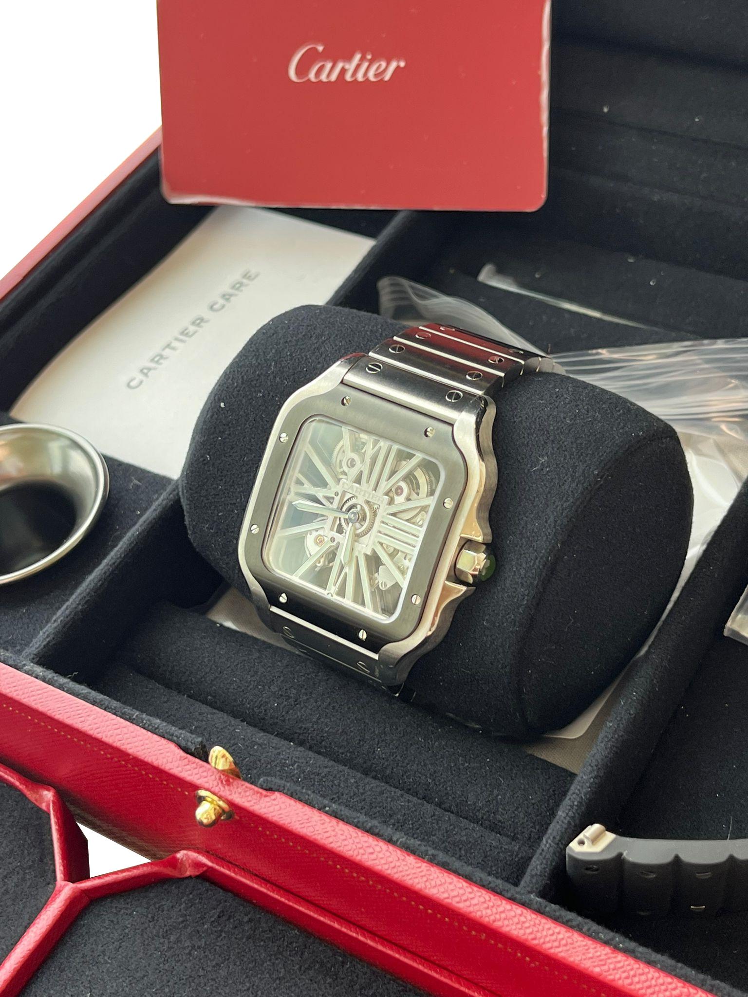 Cartier Santos De Cartier Skeleton Mechanical Black Steel Case Watch WHSA0033 For Sale 5