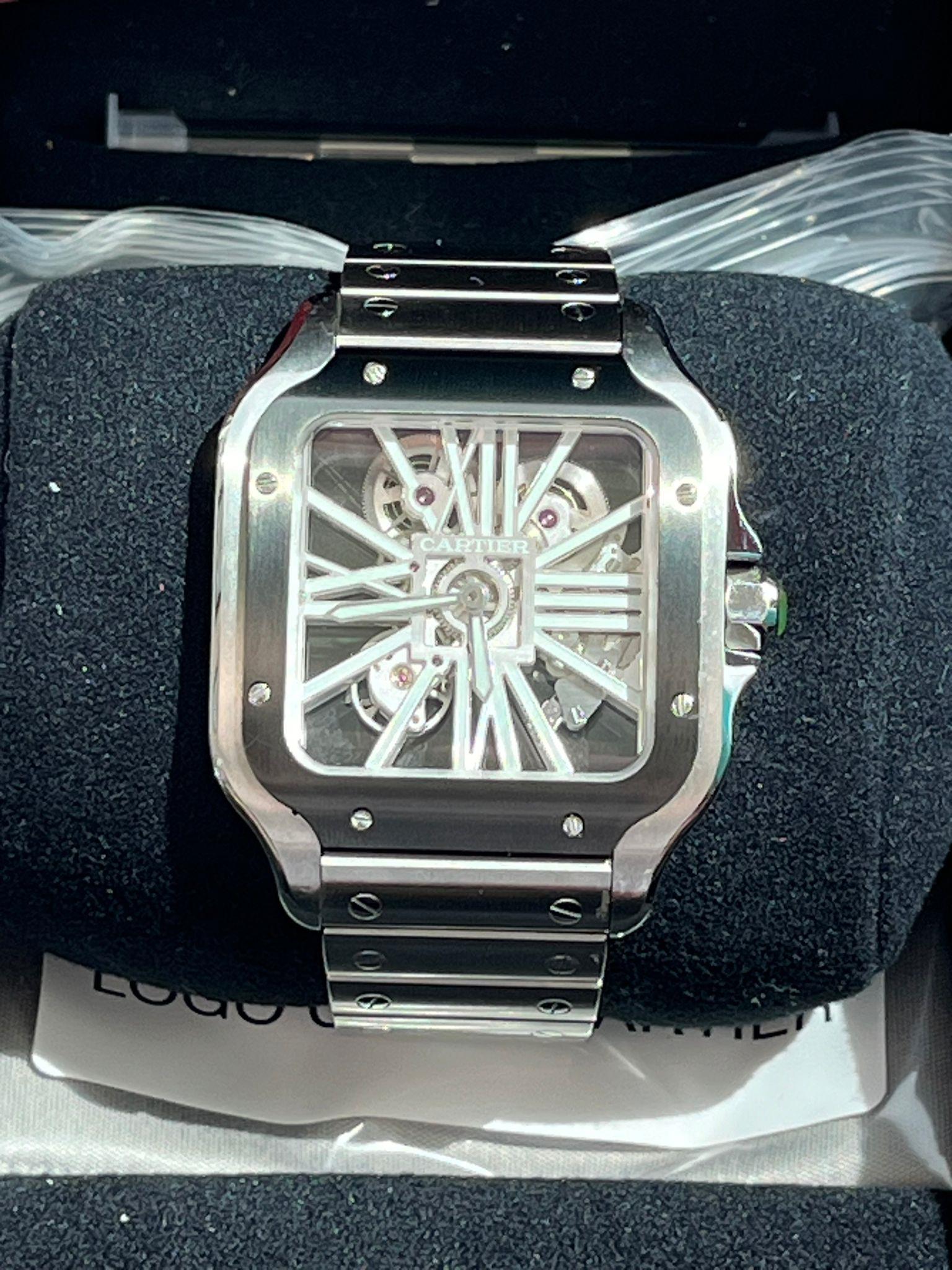 Cartier Santos De Cartier Skeleton Mechanical Black Steel Case Watch WHSA0033 For Sale 6