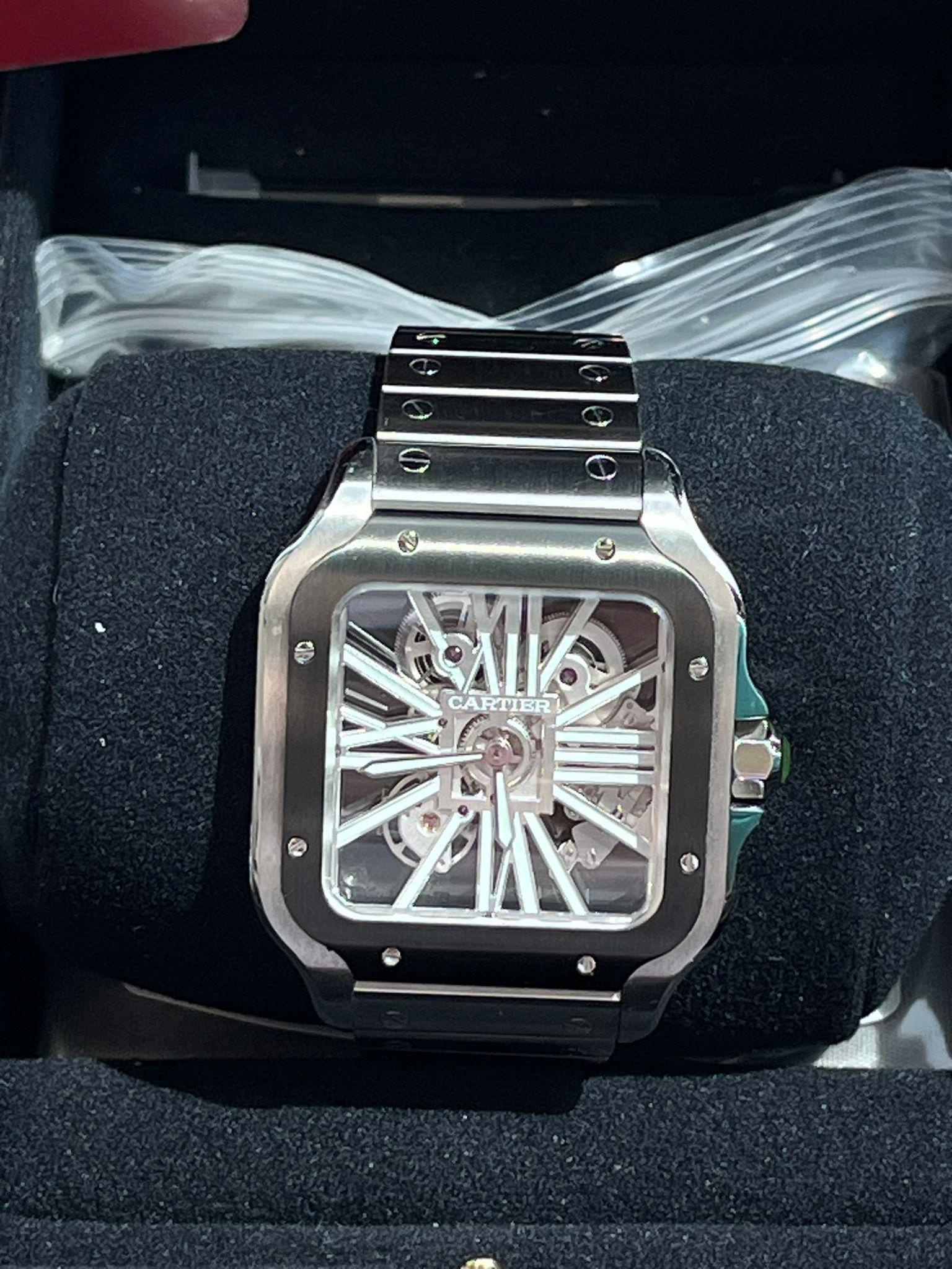 Cartier Santos De Cartier Skeleton Mechanical Black Steel Case Watch WHSA0033 For Sale 7