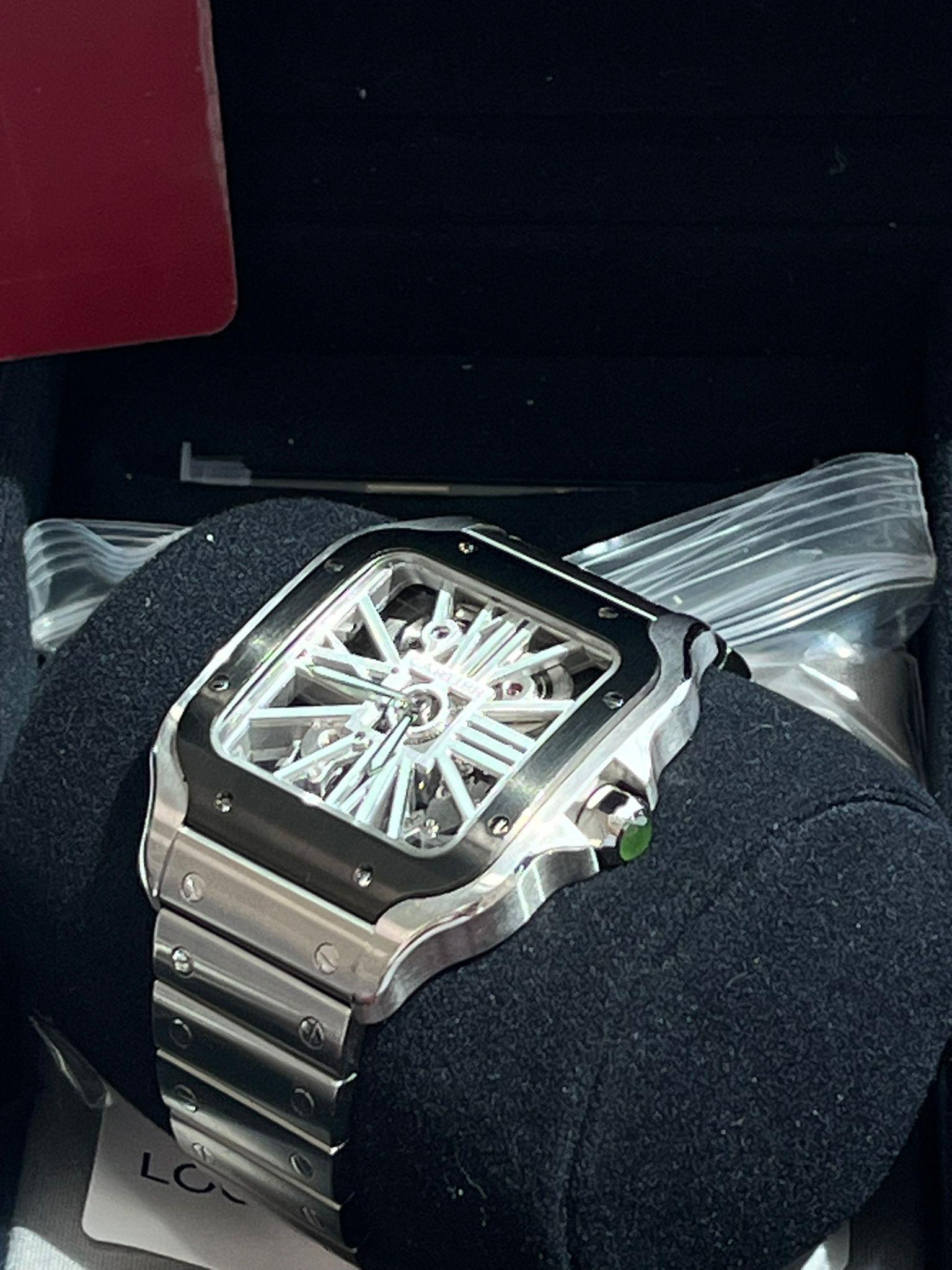 Cartier Santos De Cartier Skeleton Mechanical Black Steel Case Watch WHSA0033 For Sale 8