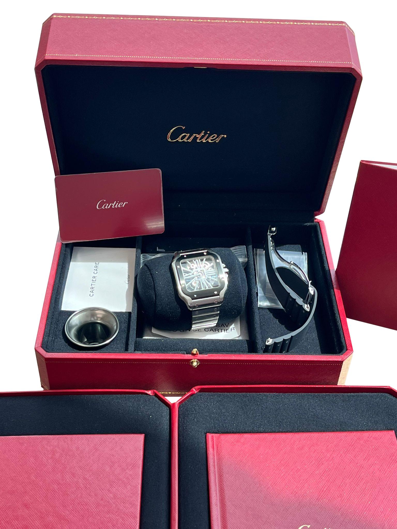 Cartier Santos De Cartier Skeleton Mechanical Black Steel Case Watch WHSA0033 In New Condition For Sale In Aventura, FL