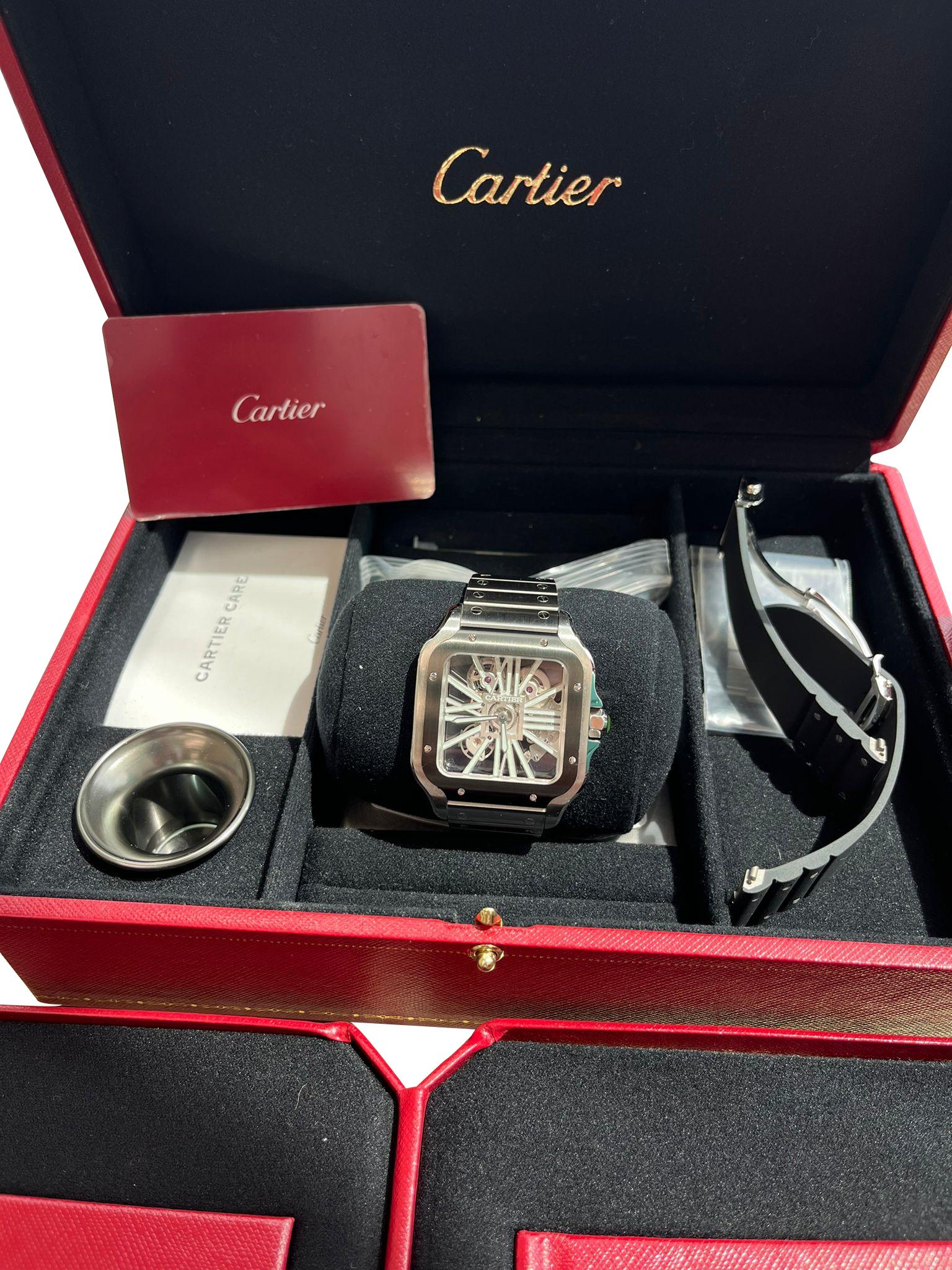 Cartier Santos De Cartier Skeleton Mechanical Black Steel Case Watch WHSA0033 For Sale 1