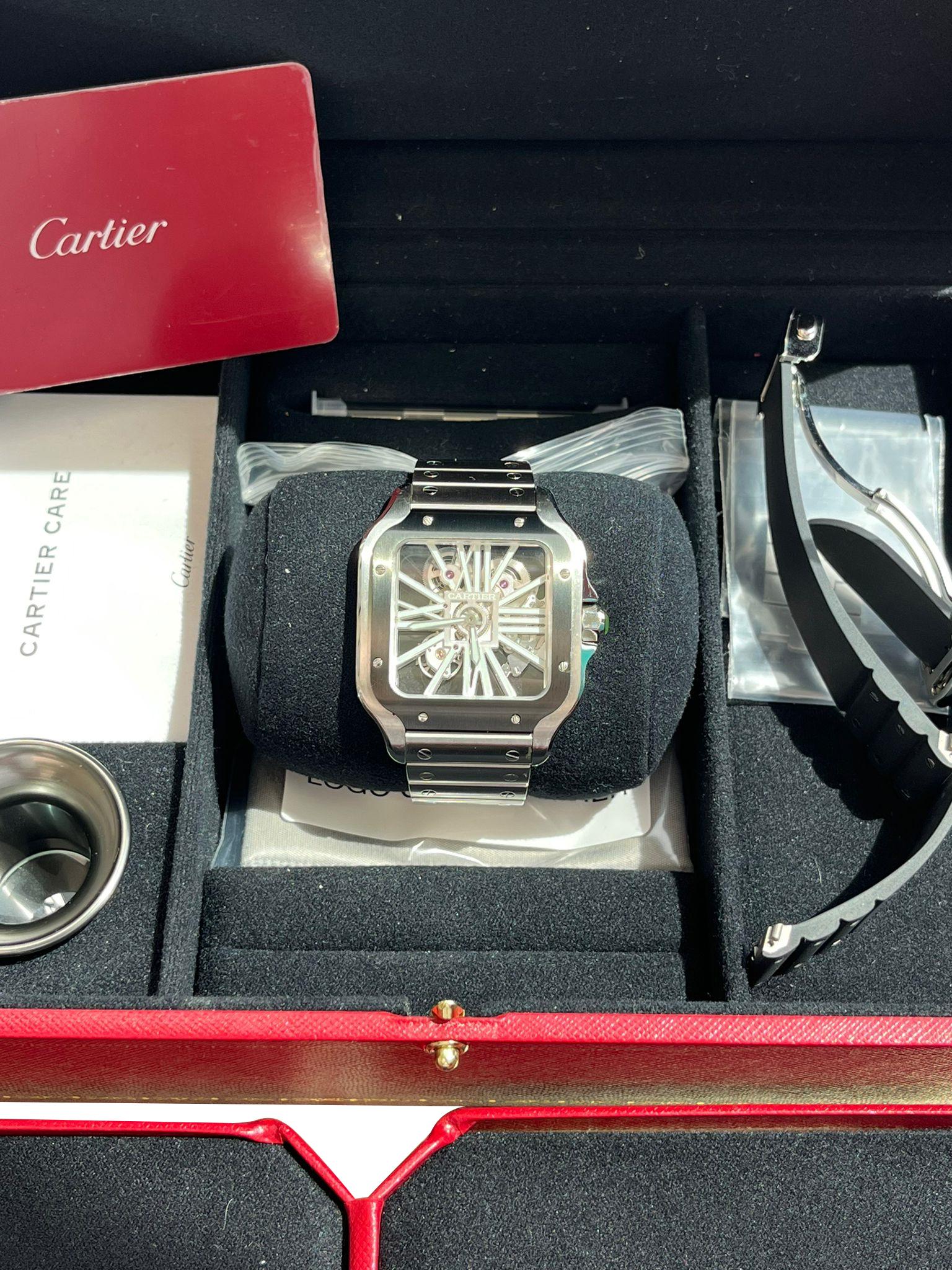 Cartier Santos De Cartier Skeleton Mechanical Black Steel Case Watch WHSA0033 For Sale 2