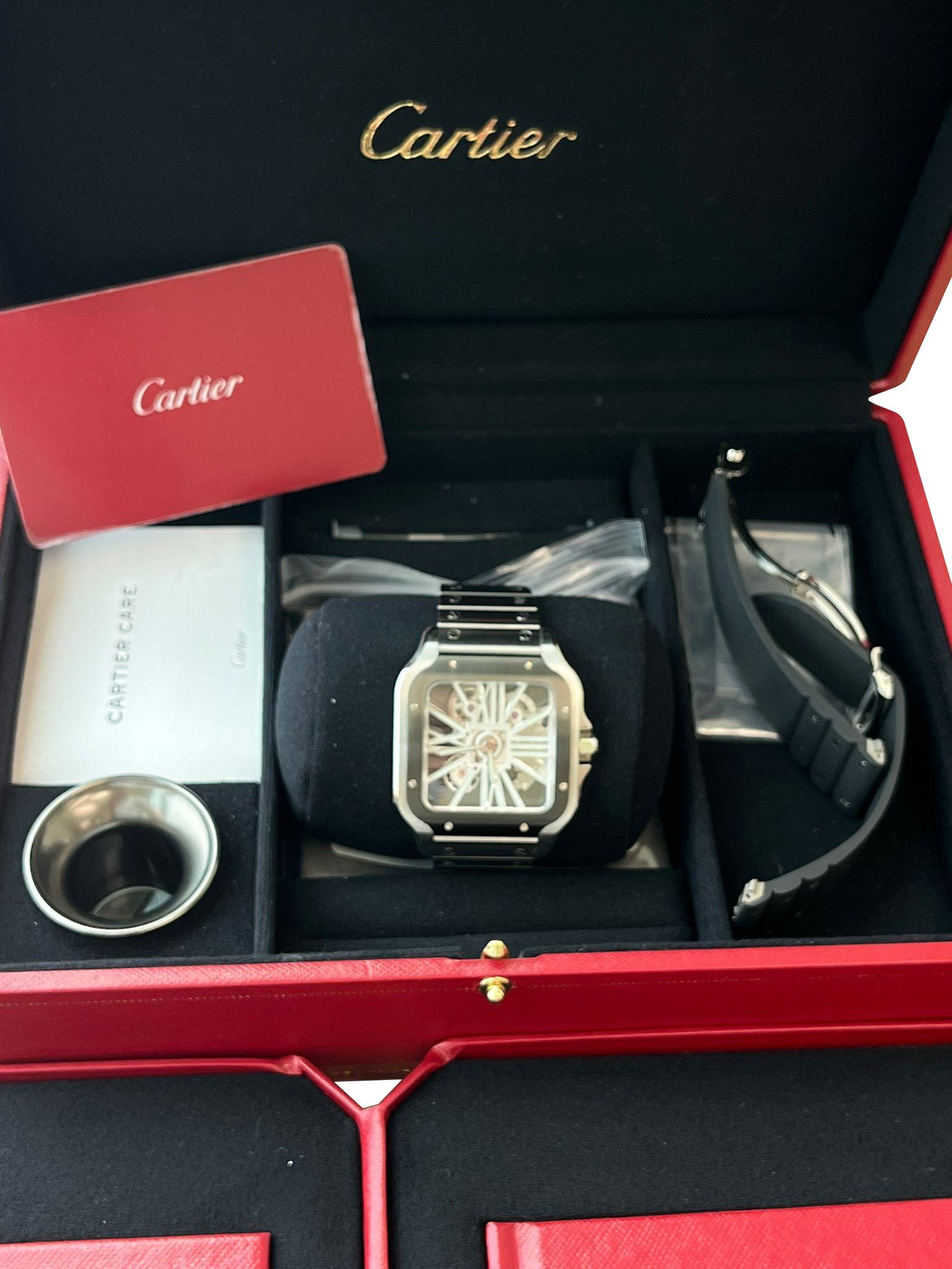 Cartier Santos De Cartier Skeleton Mechanical Black Steel Case Watch WHSA0033 For Sale 3