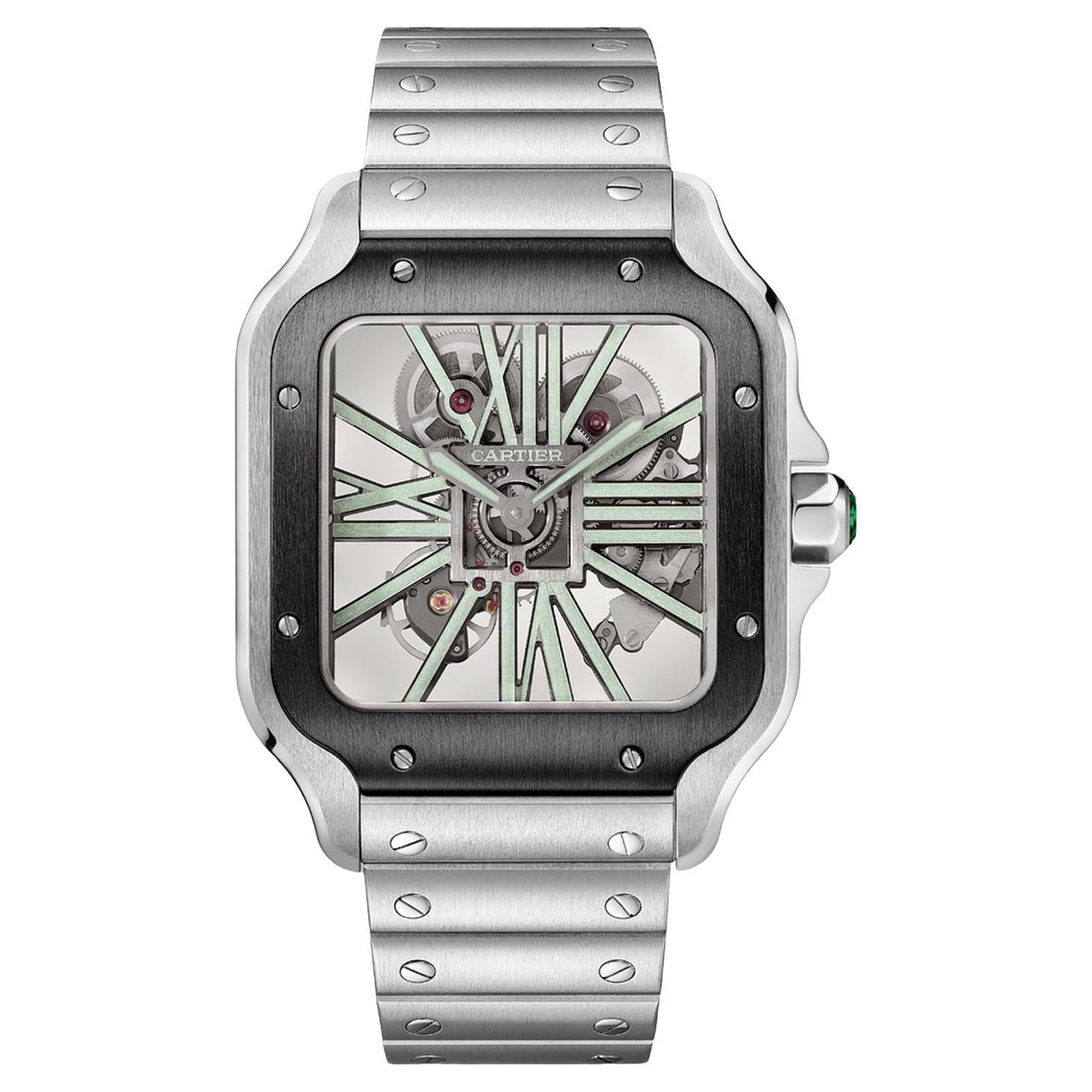 Cartier Santos De Cartier Skeleton Mechanical Black Steel Case Watch WHSA0033