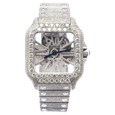 Cartier Santos Skeleton Iced Out Rose Gold Custom Diamond Watch ...