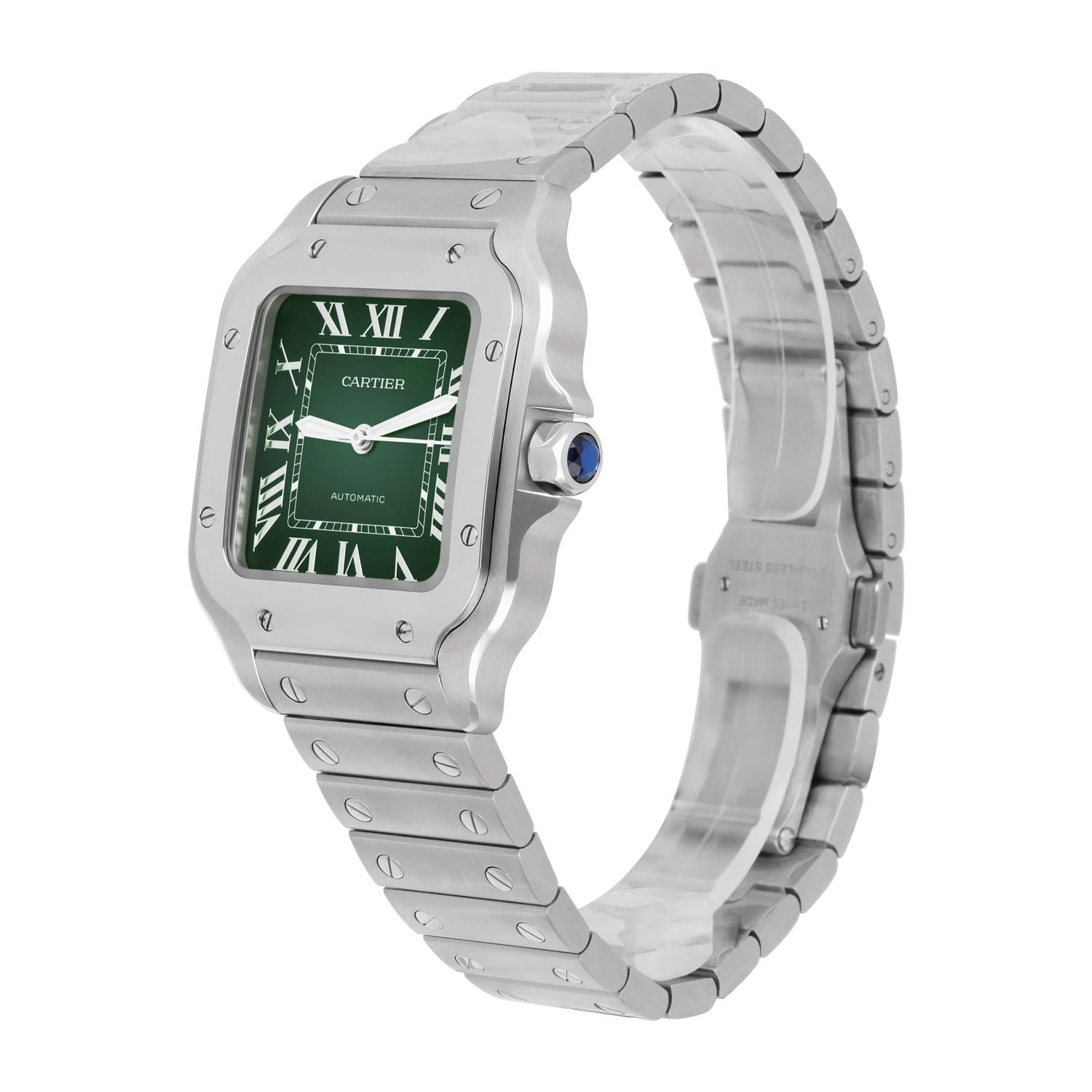 Cartier Santos De Cartier Edelstahl Grünes Zifferblatt WSSA0061 Midsize Ungetragen (Moderne)