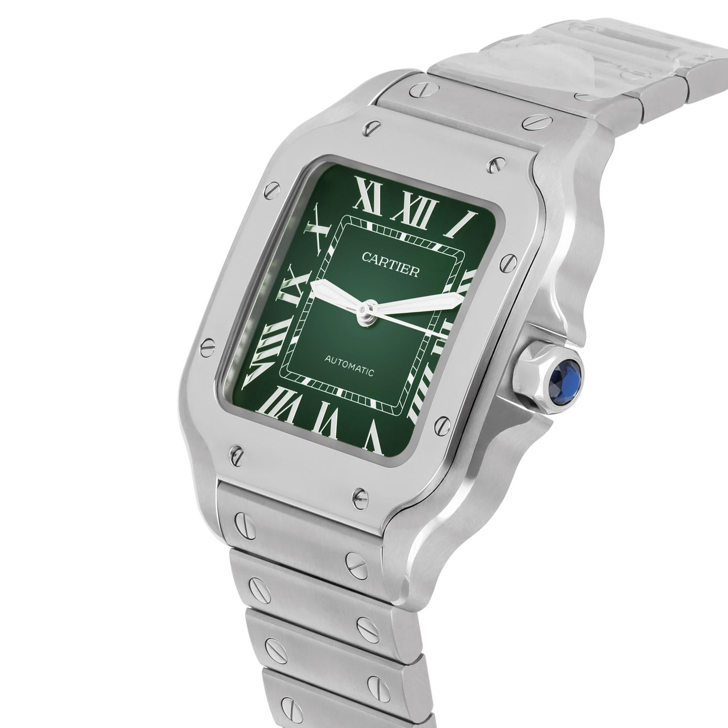 Cartier Santos De Cartier Edelstahl Grünes Zifferblatt WSSA0061 Midsize Ungetragen Herren