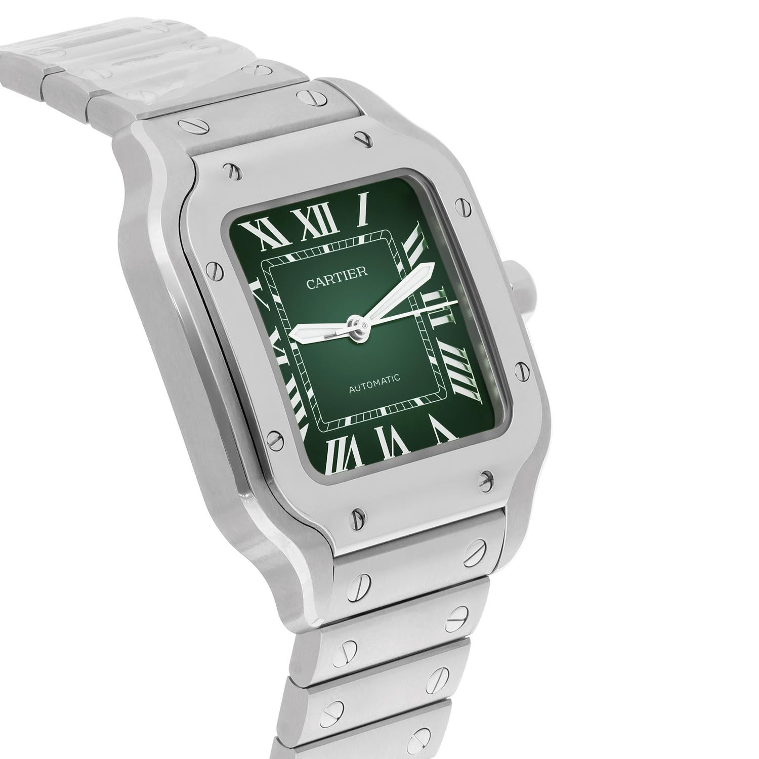 Cartier Santos De Cartier Edelstahl Grünes Zifferblatt WSSA0061 Midsize Ungetragen 1