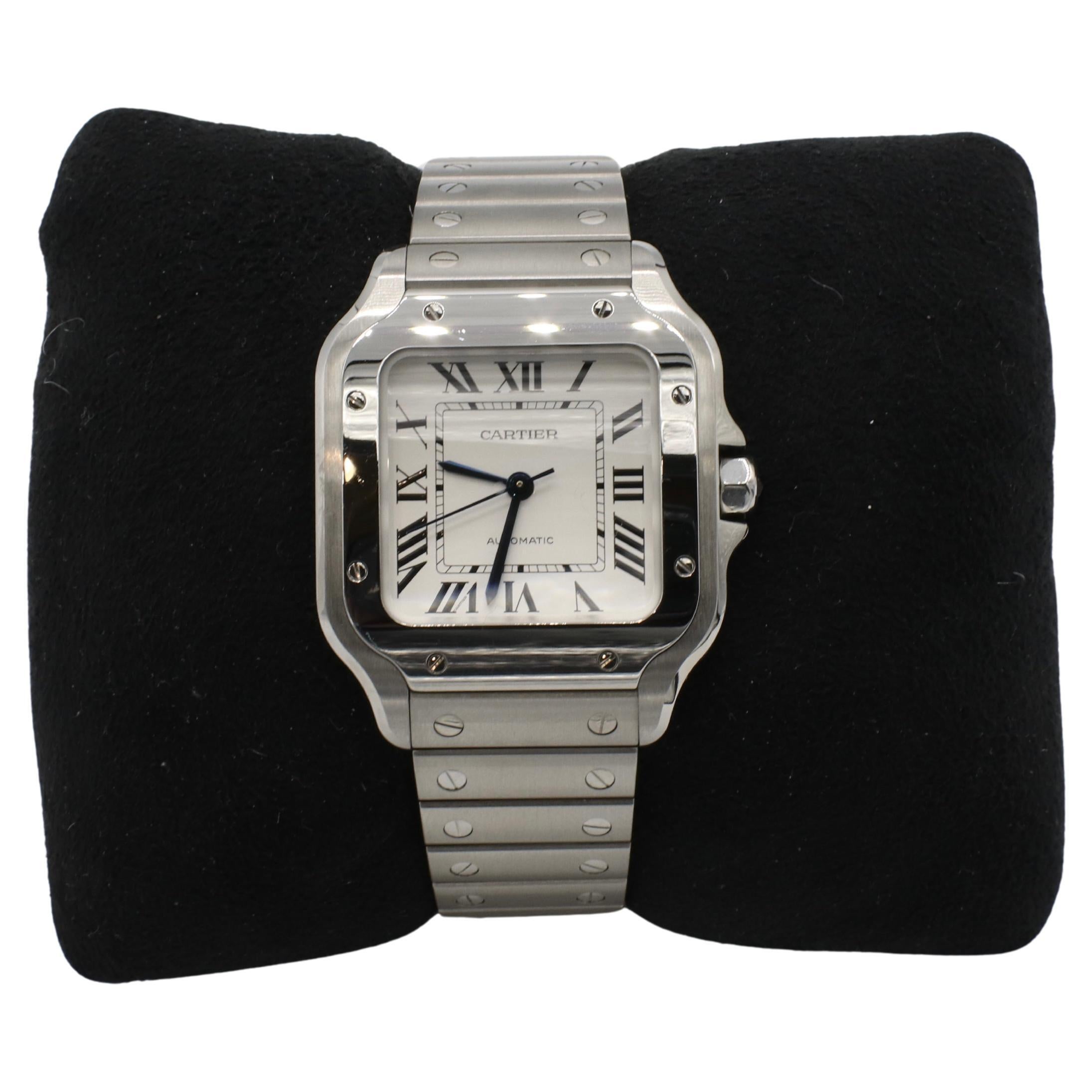 Cartier Santos De Cartier Stainless Steel Automatic Watch WSSA0010 Box & Papers

Reference: WSSA0010
Serial: 407577****** (card dated 11/13/2019)
Metal: Stainless steel
Movement: Automatic
Dial: White
Case: 41.9 mm x 35.1 mm
Retail: $7,500 USD
Size: