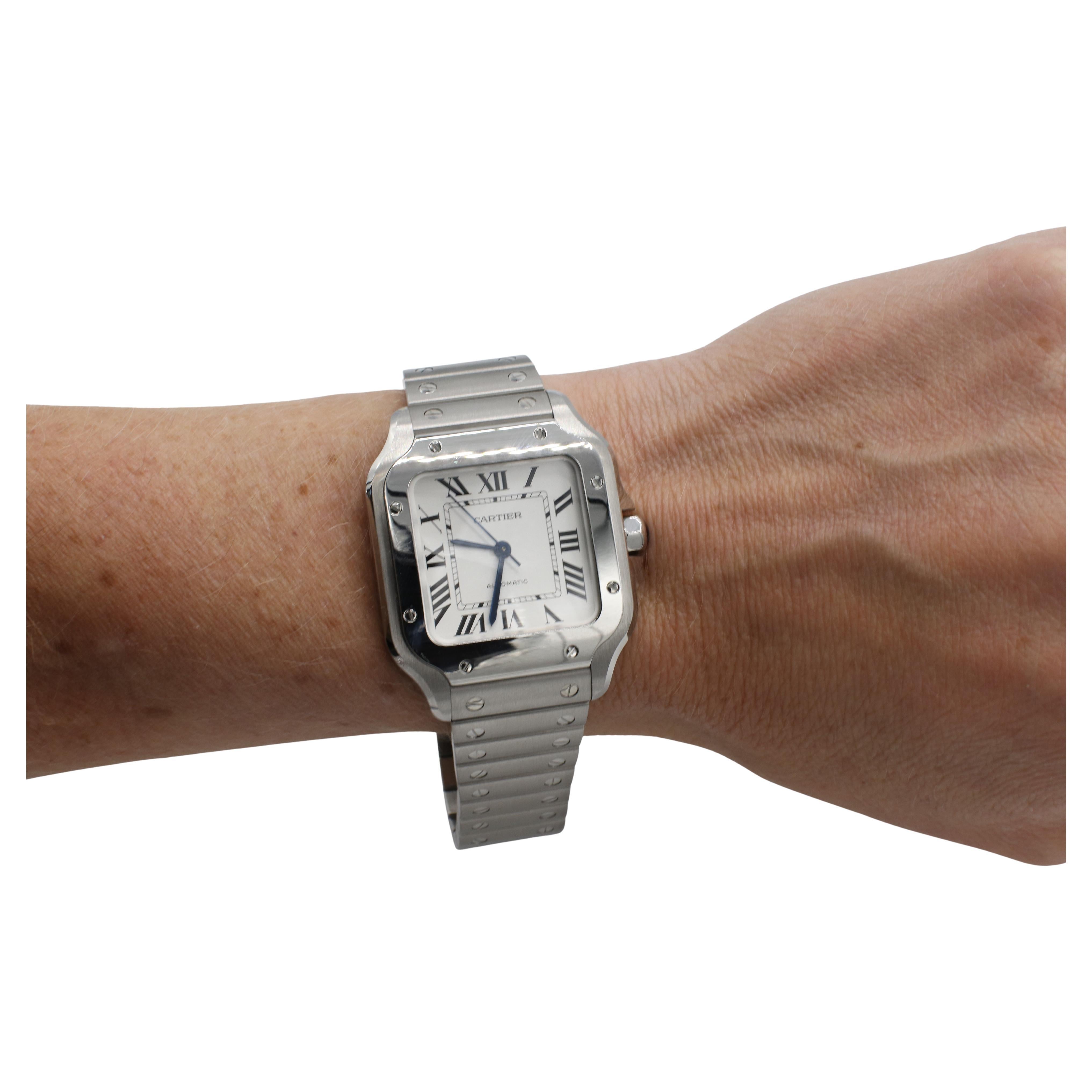 Women's or Men's Cartier Santos De Cartier Stainless Steel Automatic Watch WSSA0010 For Sale