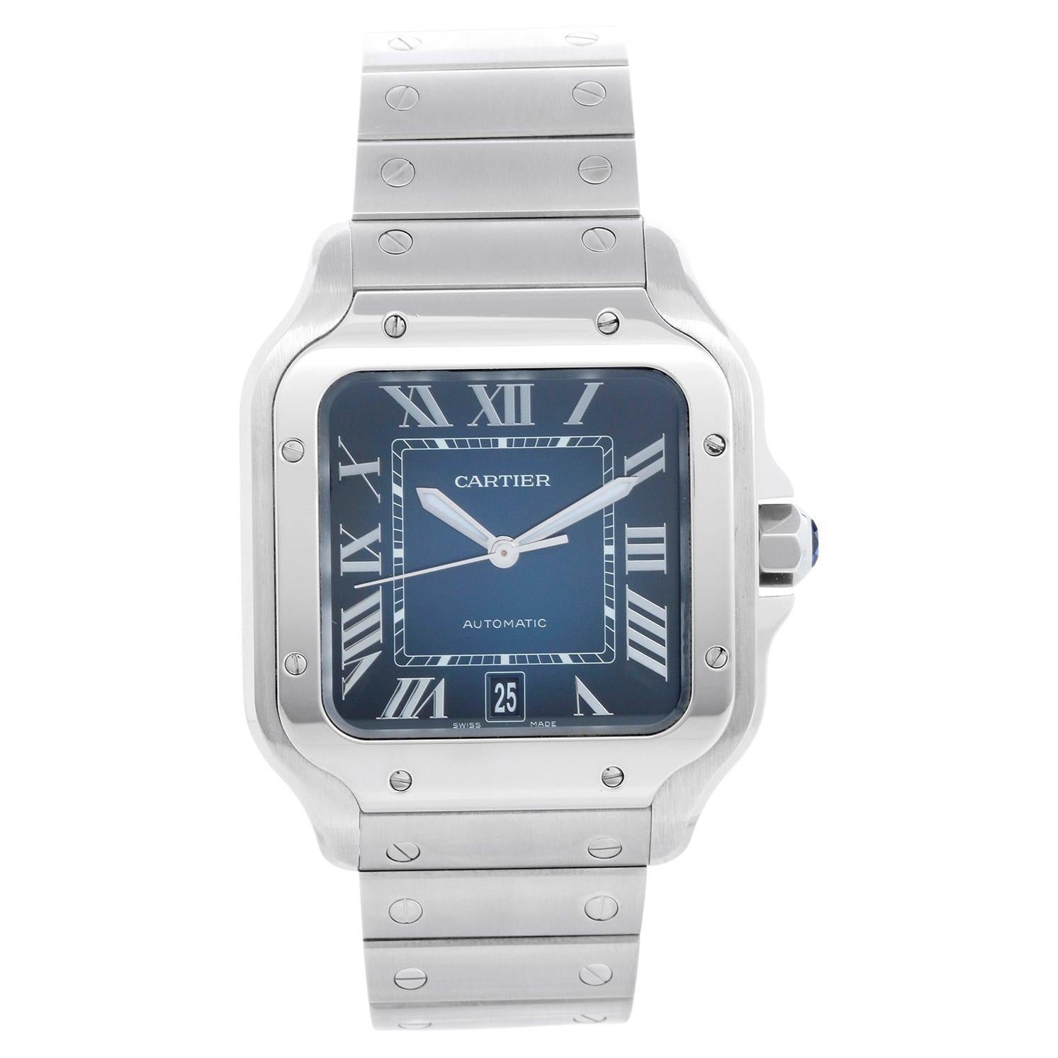 Cartier Santos De Cartier Stainless Steel  Blue Dial  Large Watch WSSA0030 4072
