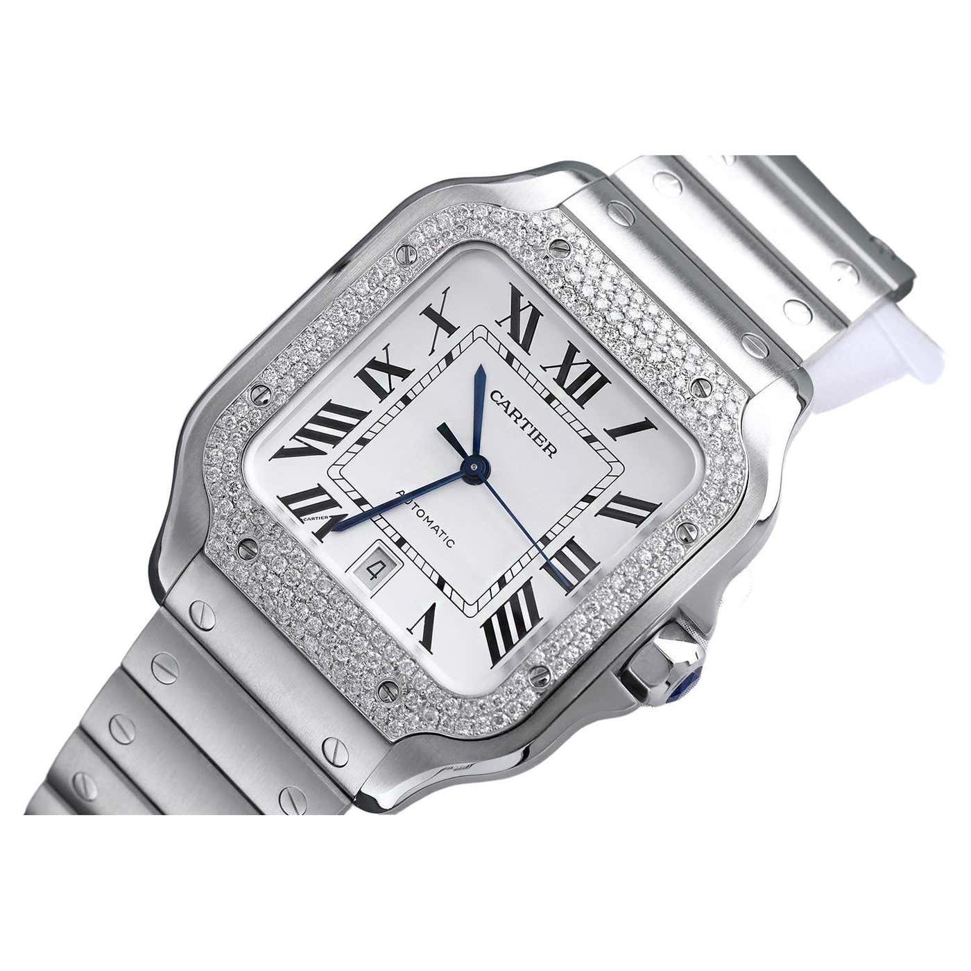 Cartier Santos De Cartier Stainless Steel Watch with Diamond Bezel ...
