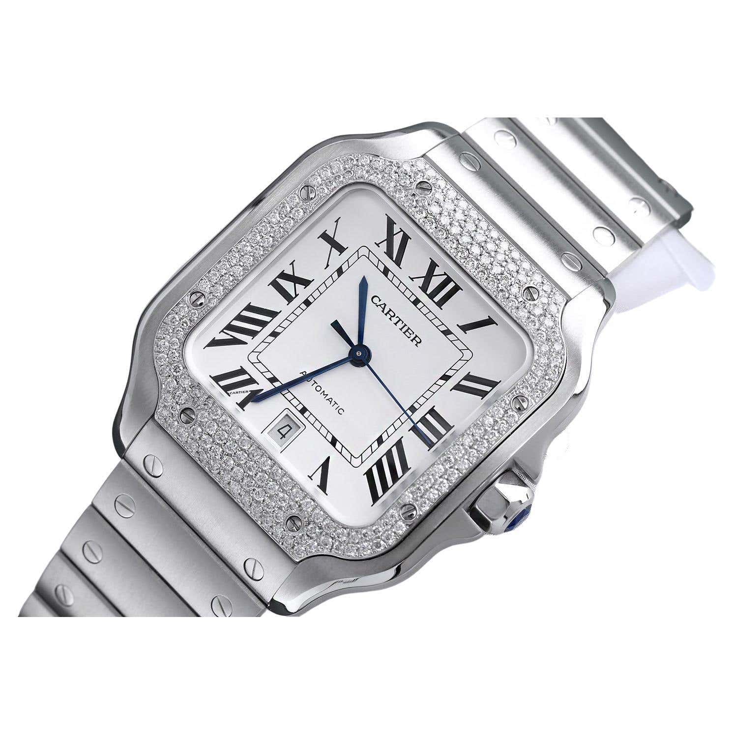 Cartier Santos De Cartier Stainless Steel Watch With Diamond Bezel Cartier Santos De Cartier Stainless Steel Watch With Diamond Bezel