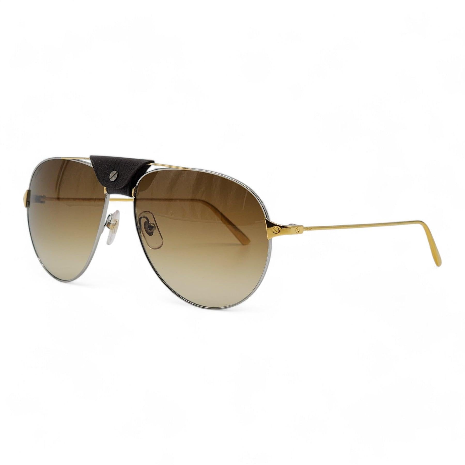 Brown Cartier Santos de Cartier Sunglasses in Gold