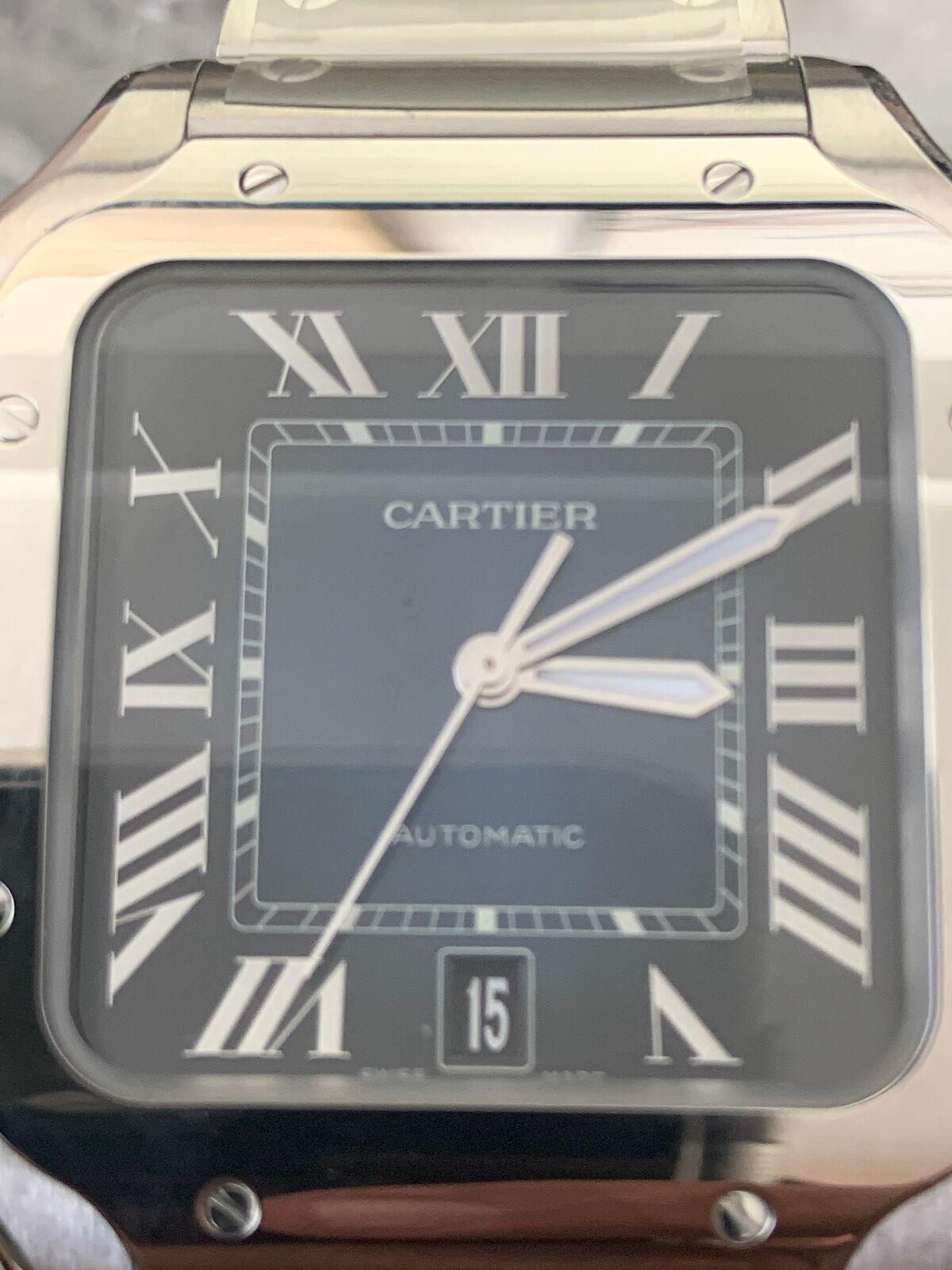 Cartier Santos De Cartier WSSA0030 Large avec cadran bleu complet 2023 en vente 3