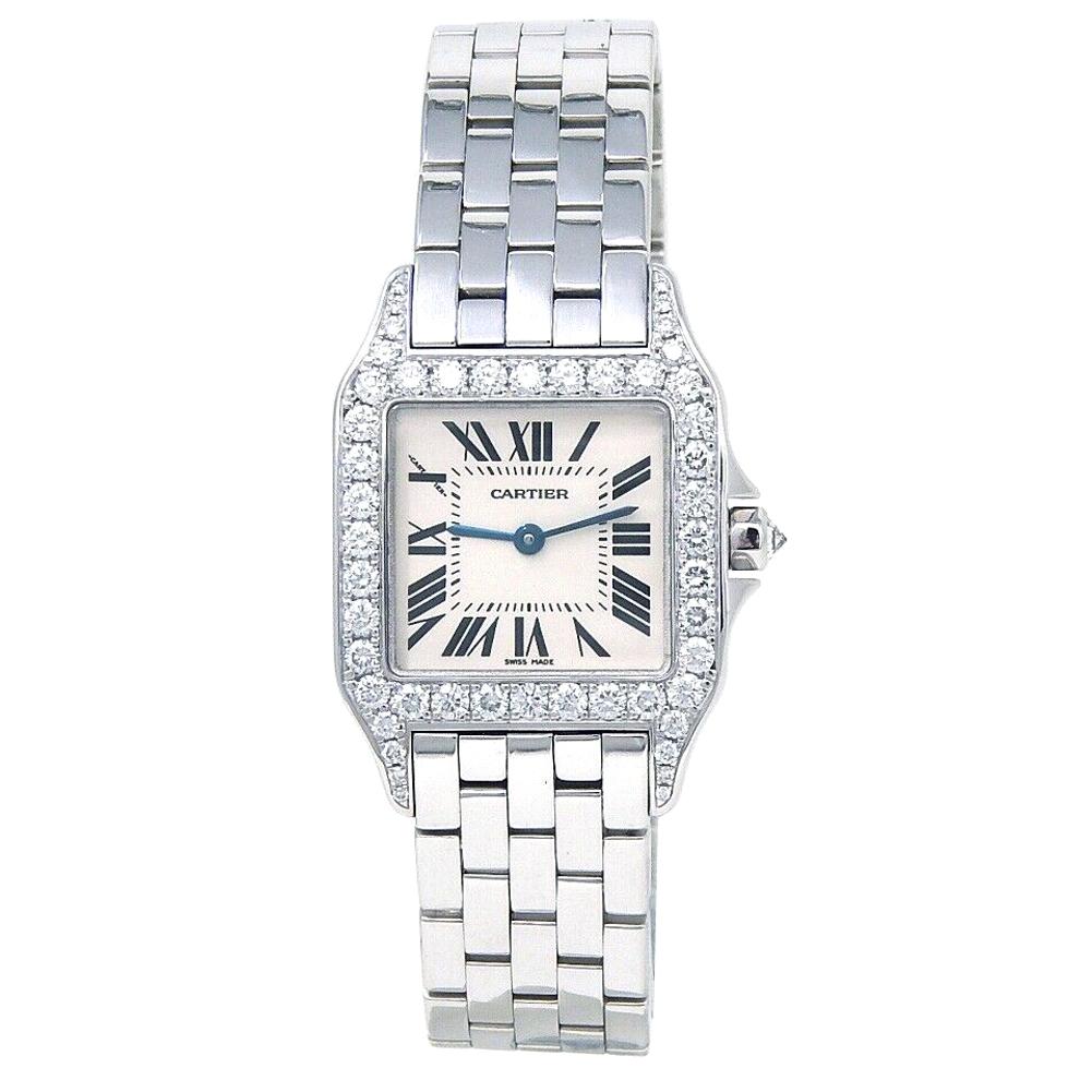 Cartier Santos Demoiselle 18 Karat White Gold Swiss Quartz Ladies Watch WF9004Y8 For Sale